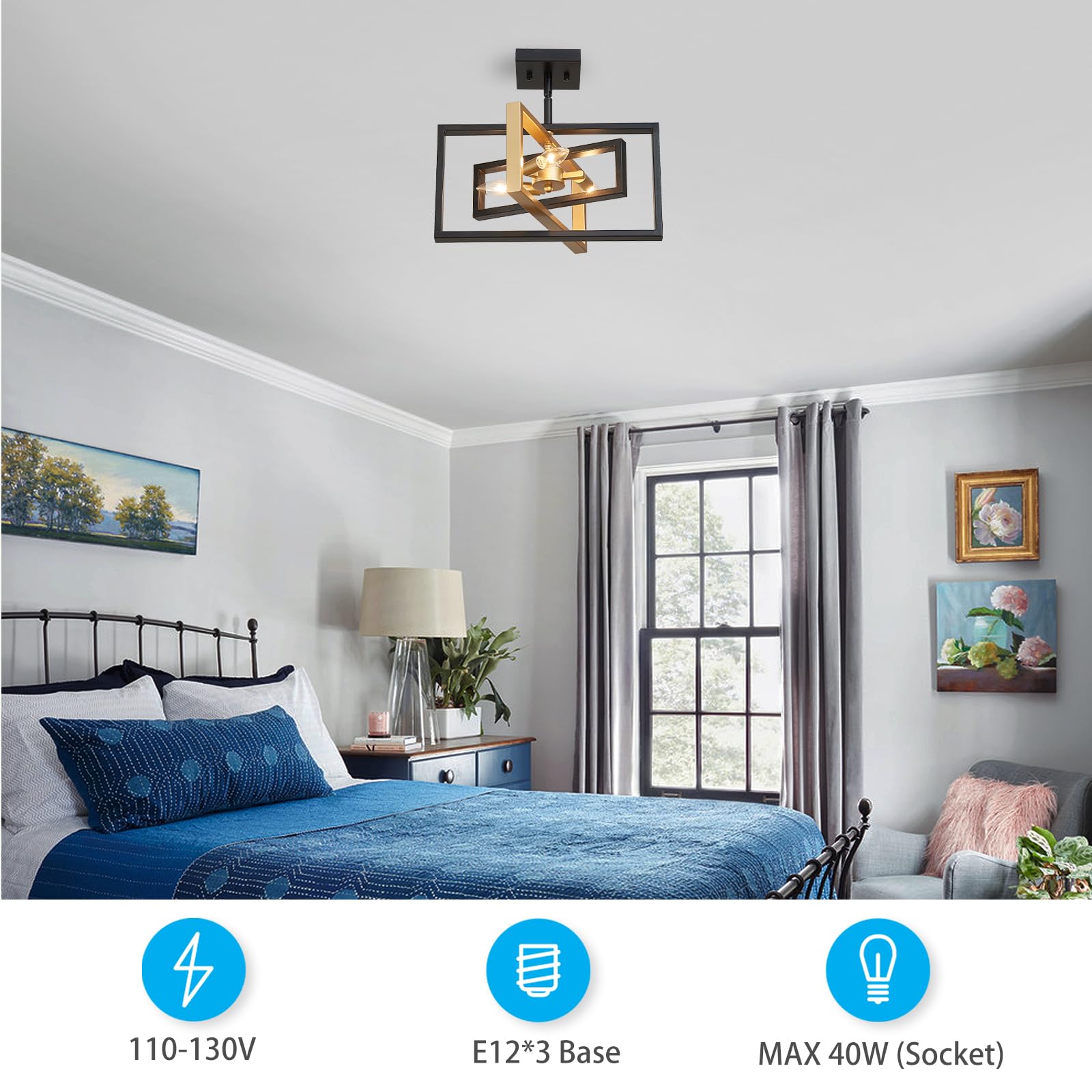 Xingqi Modern Chandelier Farmhouse Pendant Lighting Fixtures Semi Flush Mount Ceiling Lights For Dining Room Bedroom Living Room