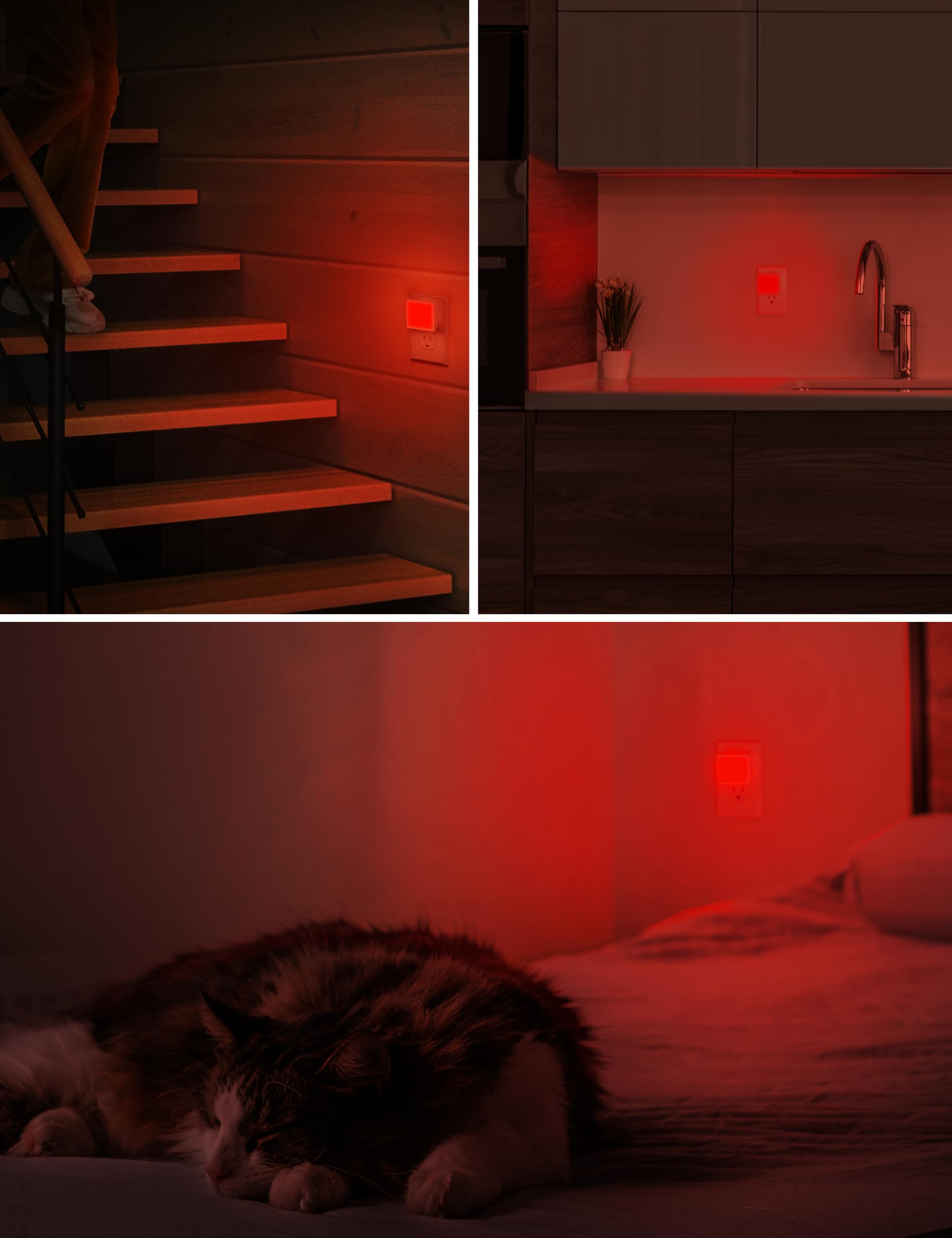 L Lohas Led Red Night Lights Plug Into Wall 2-Pack, 0.3W Plug In Night Light, Dusk To Dawn, Bright Nightlight Auto-On/Off, For A