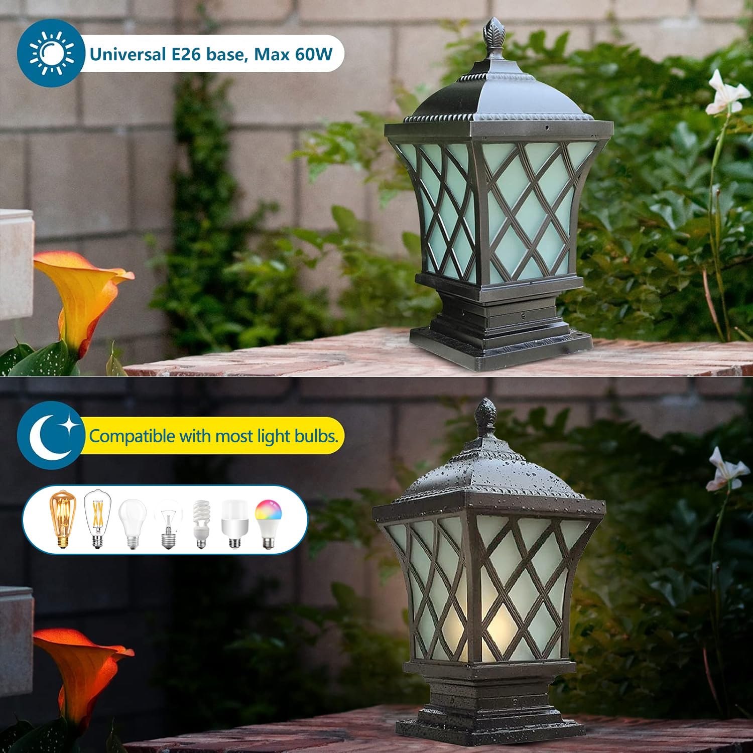 Cgjdzmd Outdoor Column Lights, Ip54 Square Column Lights Waterproof Outdoor Pillar Lights Rainproof Aluminum Glass Post Light Fixtures Modern Exterior Pillar Lights Villa Garden Park Lighting