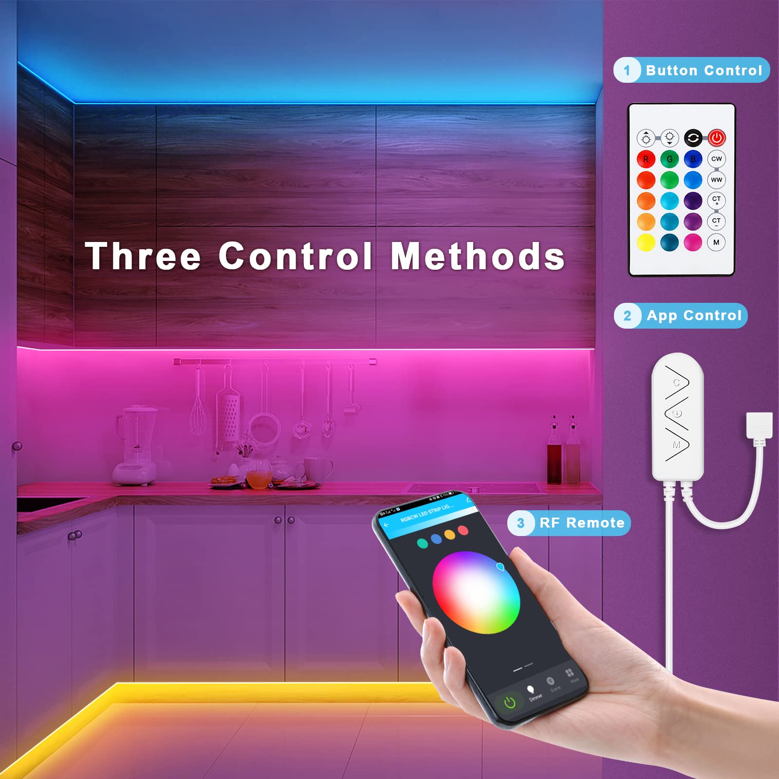 Tatazone Rgbww Bluetooth Led Strip Lights, 65.6Ft Tunable White 3000K To 6500K+Rgb Led Light Strips, Music Sync Color Changing I