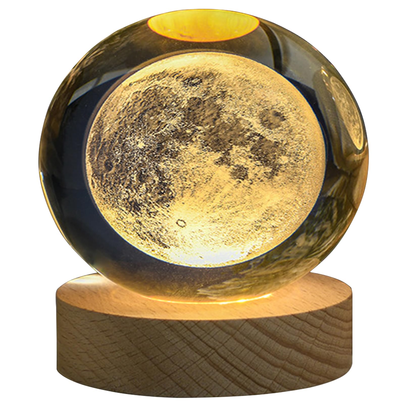 Kazetec Crystal Ball3.15 Inches(80Mm) Moon Crystal Ball Lamp 3D Large Crystal Ball  Magical Decoration Warm Light With Woodern Base Nightlight Decolamp As A Birthday Gift For Teens