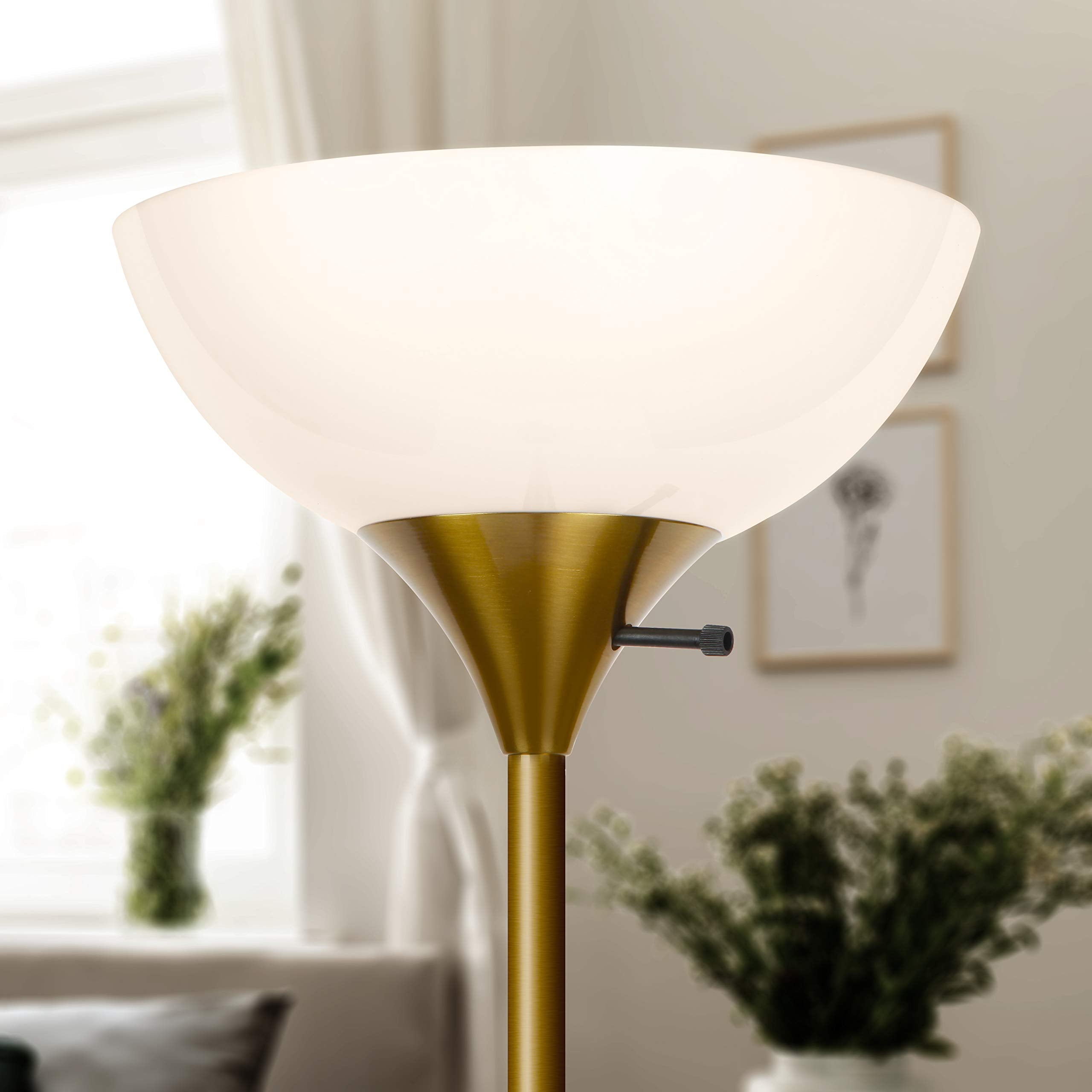 Brightech Sky Dome Dimmable LED Floor Lamp - Tall Gold Brass Torchiere for Living Rooms & Offices - Model FL-DME-BRS