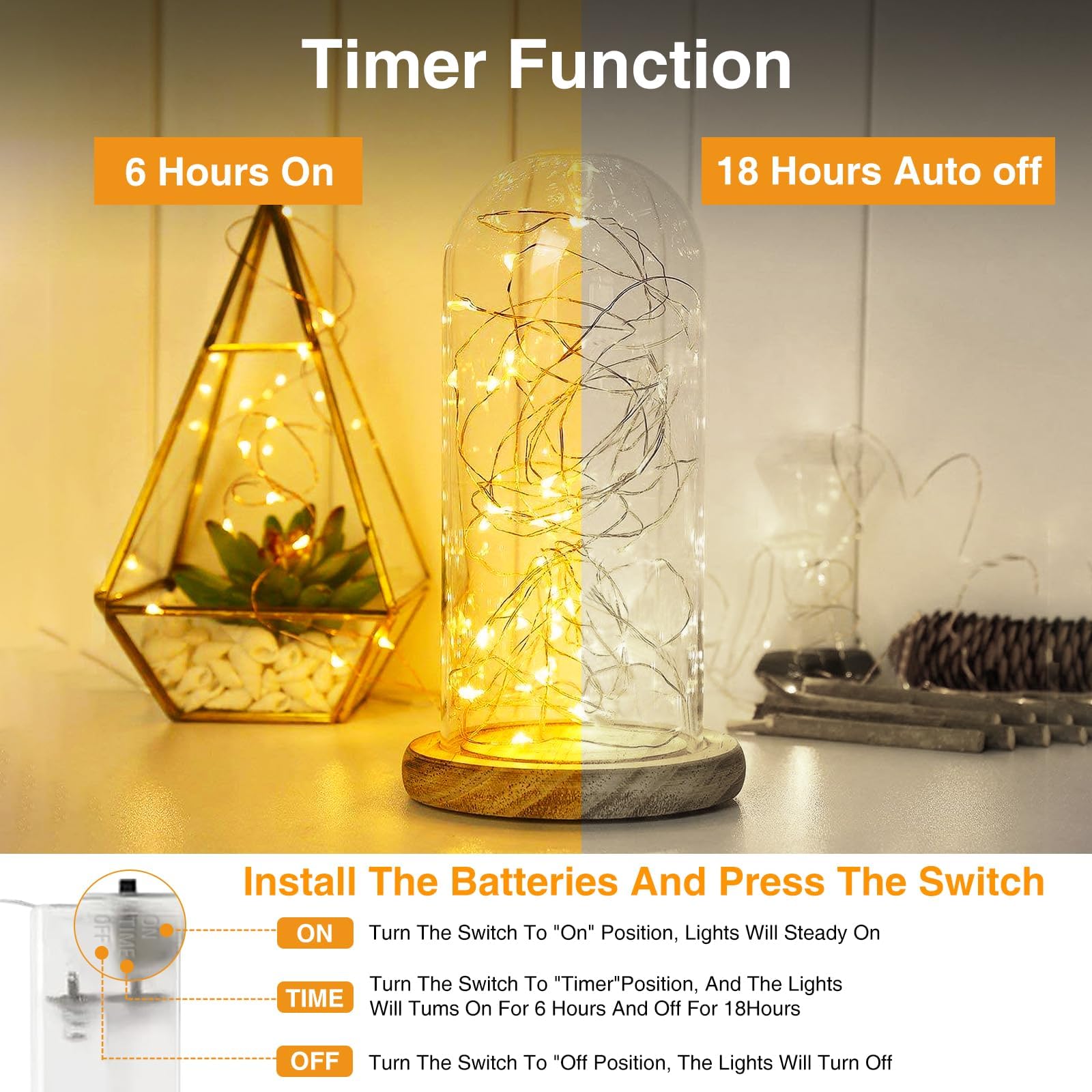 litogo 5 Pack Fairy Lights, 7FT 20LED Battery Operated, Waterproof Silver Wire, Warm White, Model L20-5T