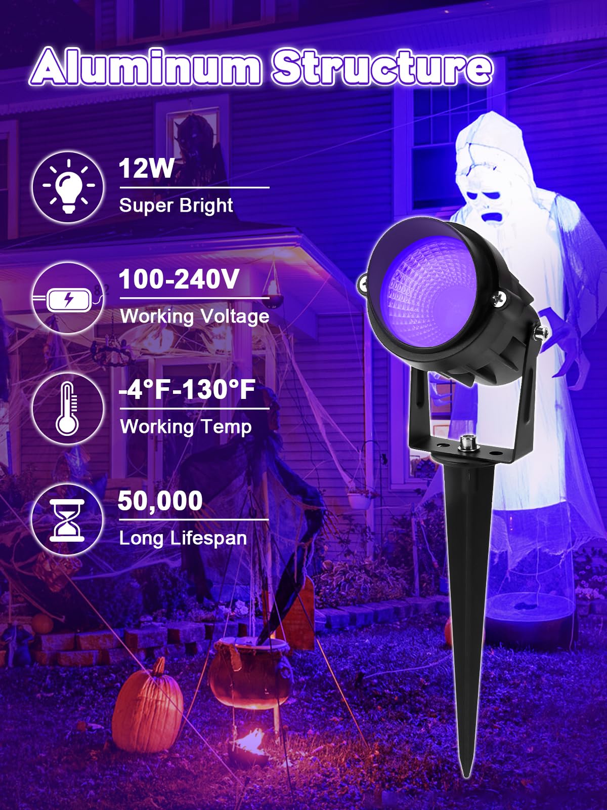 Aodiyipei Halloween Black Light Outdoor Spotlight, 12W Purple Led Spotlights Blacklight, Waterproof Spot Landscape Lights With Us Plug For Glow Party, Poster, Bar, Yard, Garden Gyms Decor (1Pack)