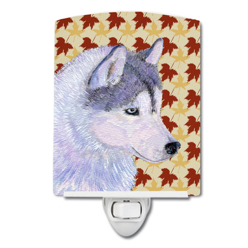 Carolines Treasures Ceramic Night Light, Siberian Husky Fall Leaves, UL-Certified, 6x4x3in, Multicolor, Model SS4392CNL