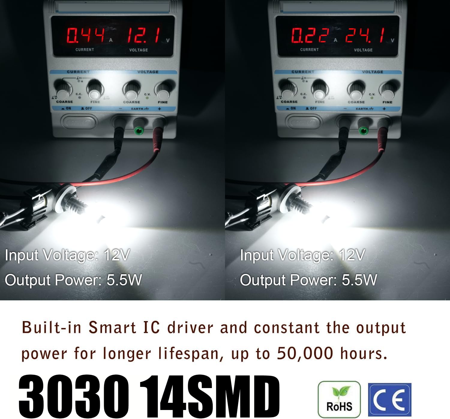 KISLED 881 LED Fog Light Bulb, Extremely Bright Xenon White, High Power 3030 Chips, Fits 889 894 896 898 886, 881 Size