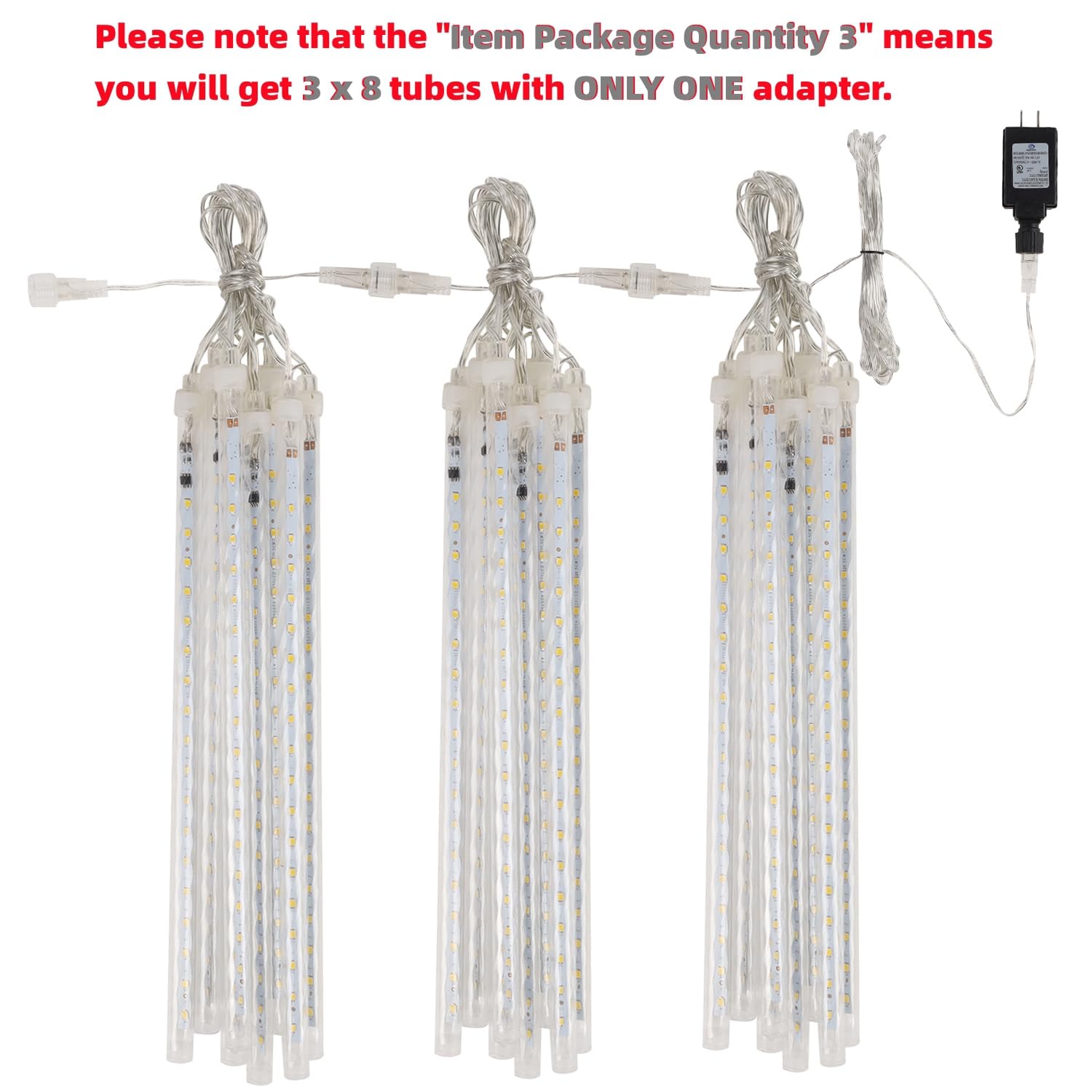 24 Tubes Meteor Shower Lights, Outdoor Icicles Christmas Lights, 12 Inch 3 X 288 Led Iciclelights Snow Falling Lights, Connectab