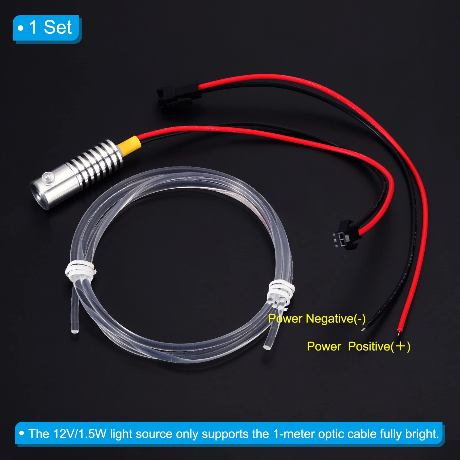 PATIKIL PMMA Side Glow Fiber Optic Cable Kit with LED Aluminum Illuminator, 3mm, 1m, Yellow