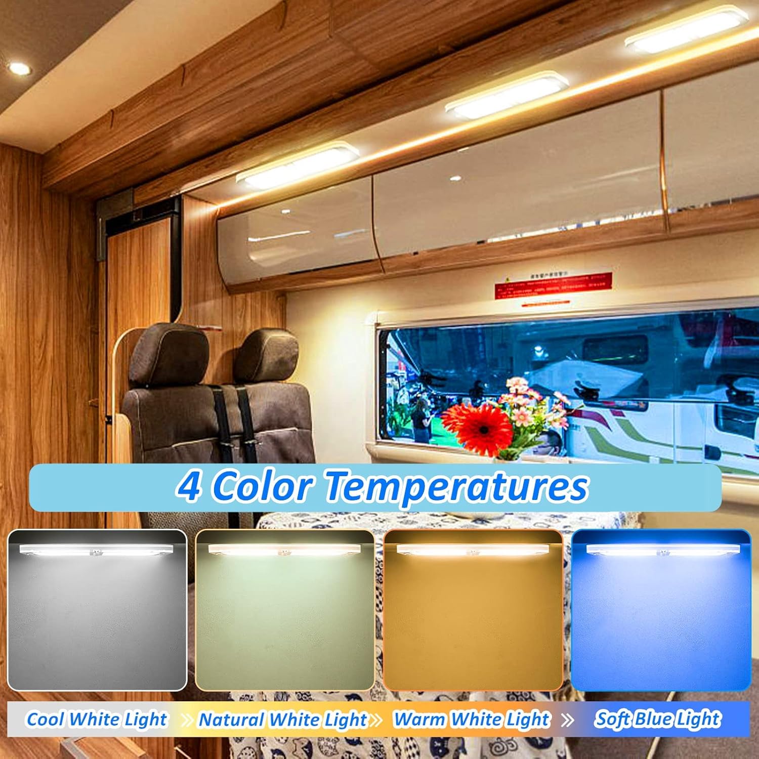 BlueFire 800LM RV Ceiling Lights - Dimmable LED, 12-18V, Acrylic, Large 2 Pack, Warm/Cool White, Model MS038