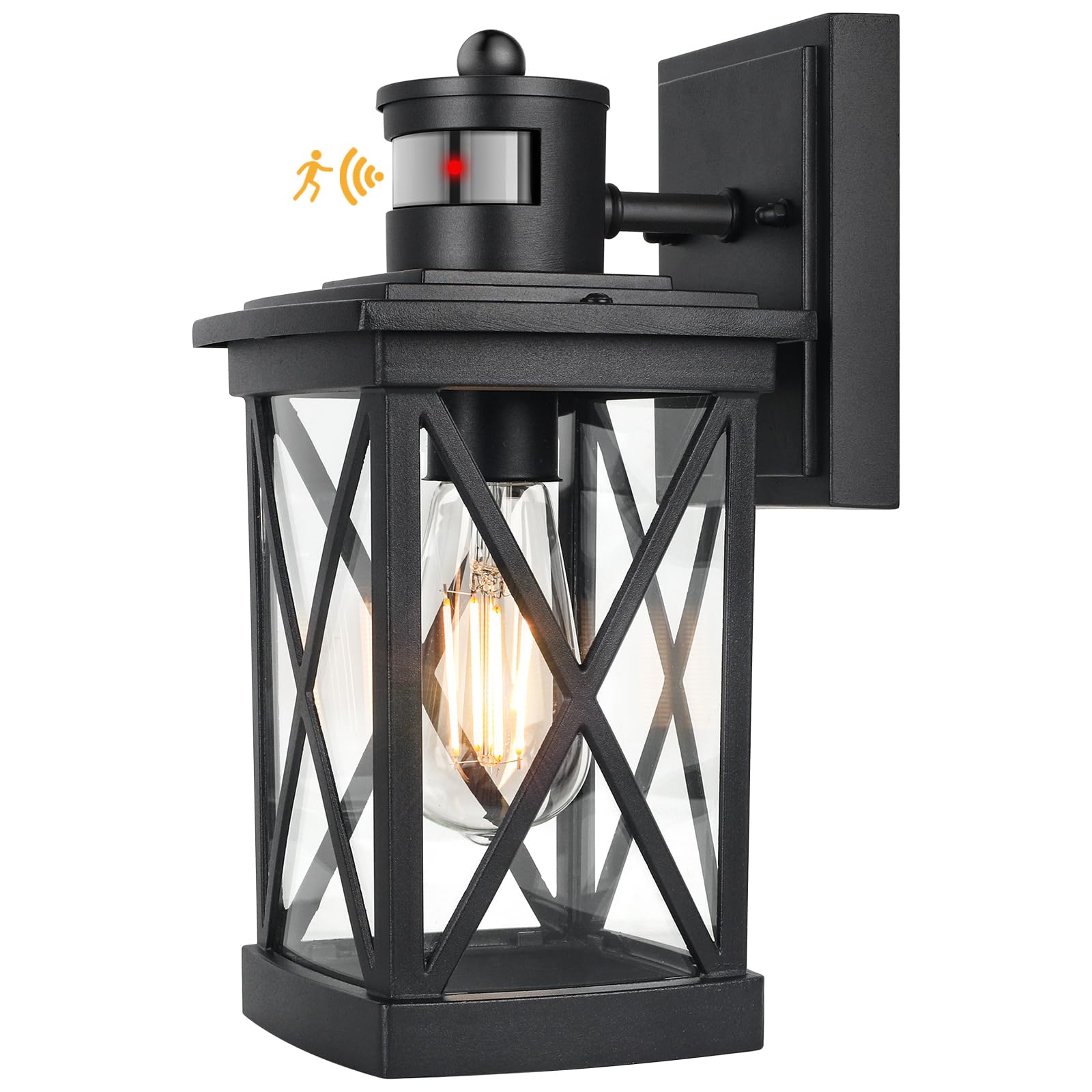 Motion Sensor Outdoor Lighting for House, Waterproof Black Dusk to Dawn Exterior Light Fixture, Outside Wall Light Lantern for G