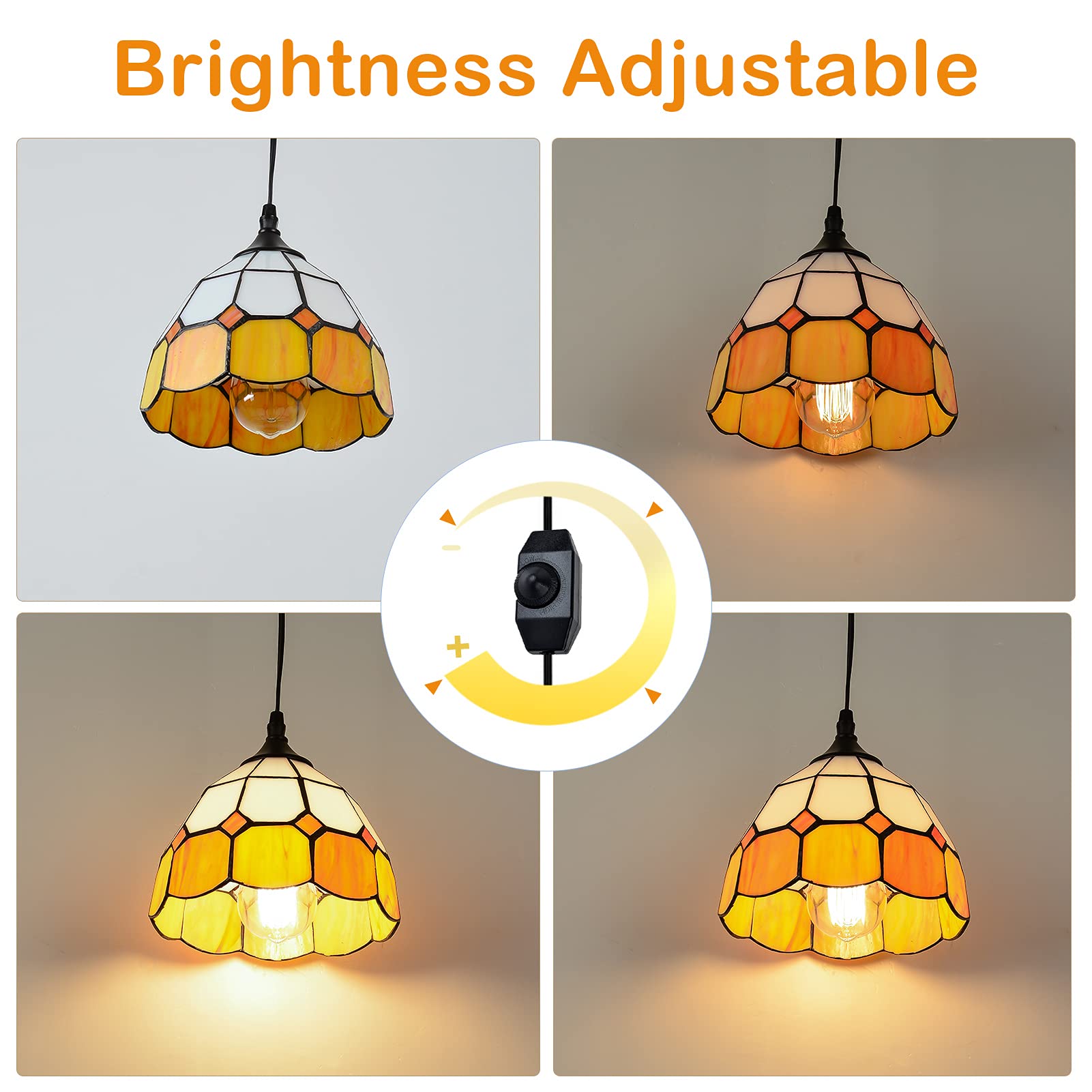 Stepeak Tiffany Hanging Pendant Light - Dimmable Vintage Ceiling Lamp, 7.9" Width, Yellow, 16.4 Ft Cord, Model HL-Y