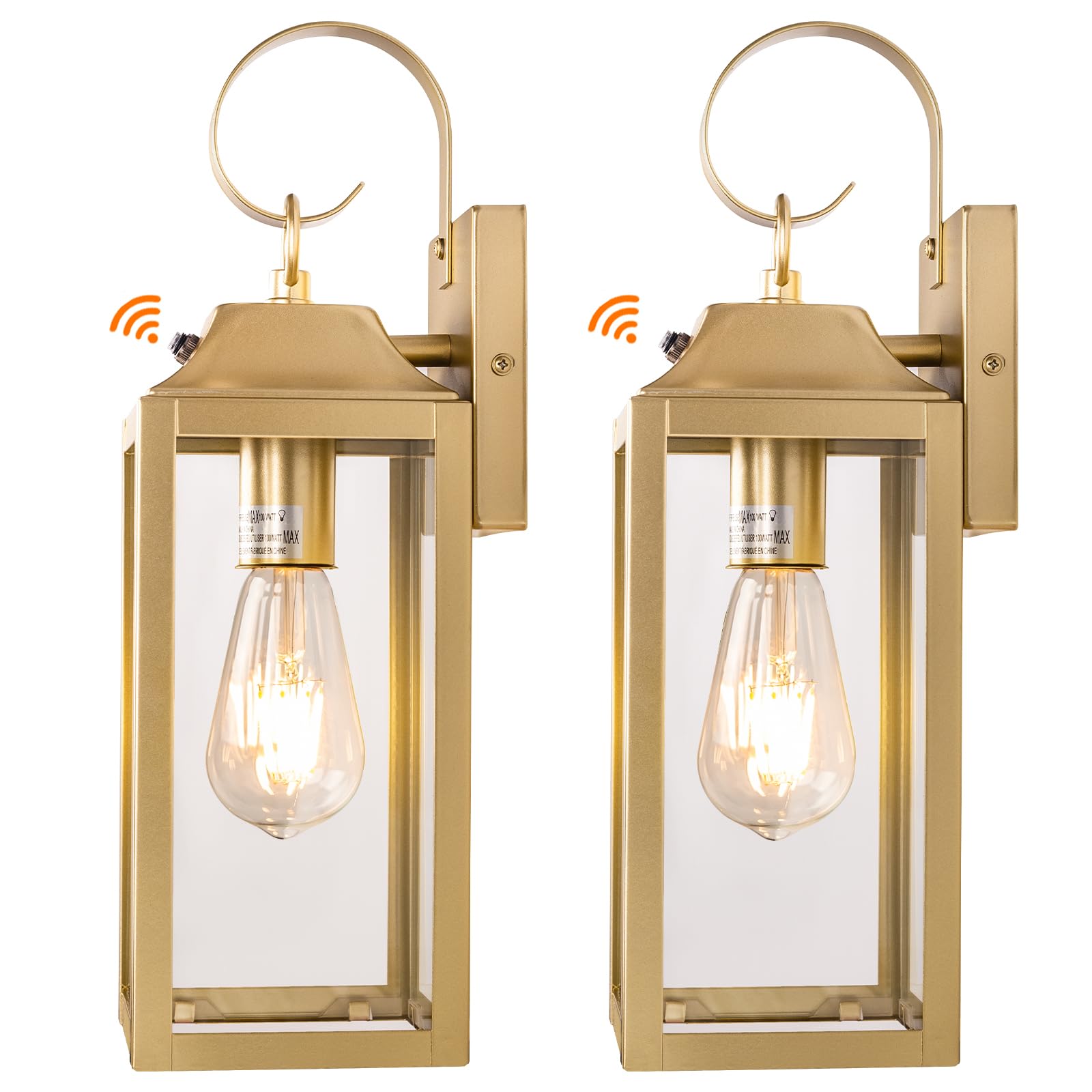 Yolsunes Gold Dusk To Dawn Wall Lights 2 Pack, 15&quot; Waterproof Modern Outdoor Sconces
