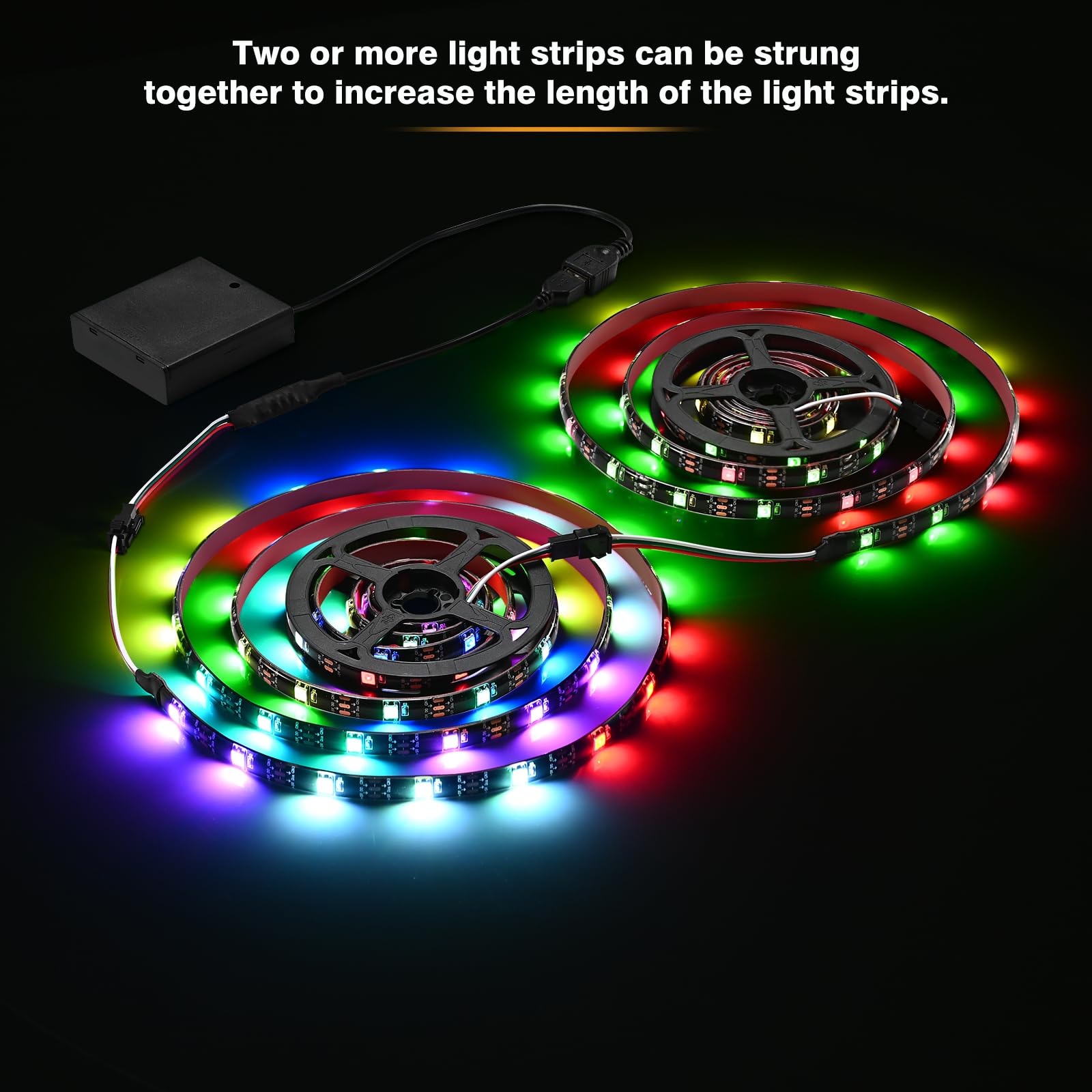 Battery Powered Led Strip Lights Waterproof, 85 Modes Chasing Multi Color Usb Led Light Strip Outdoor Indoor, 6.6Ft Smart Flexib