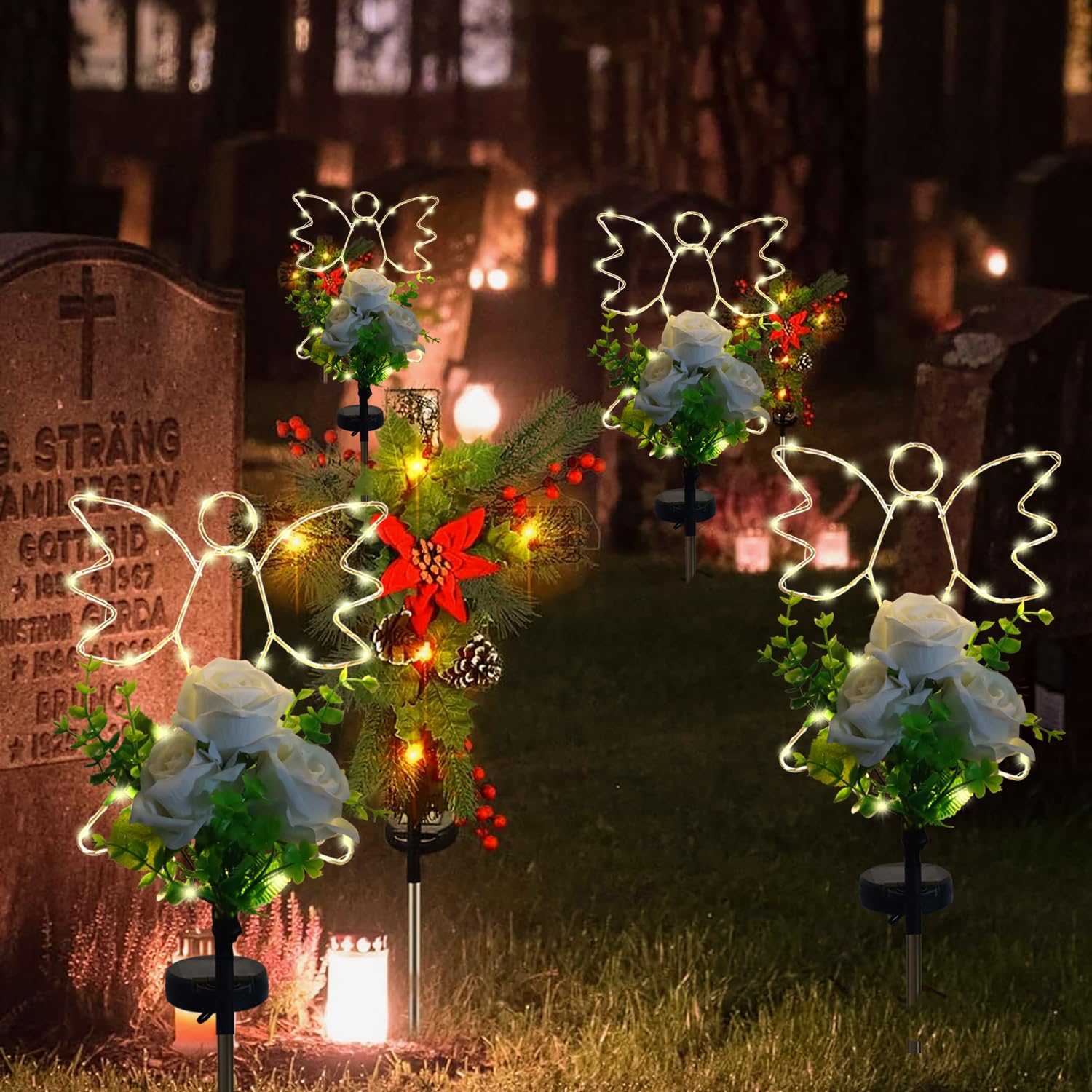 Lmtocs Solar Angel Lights for Cemetery, Memorial Gifts, Angel-Rose Color