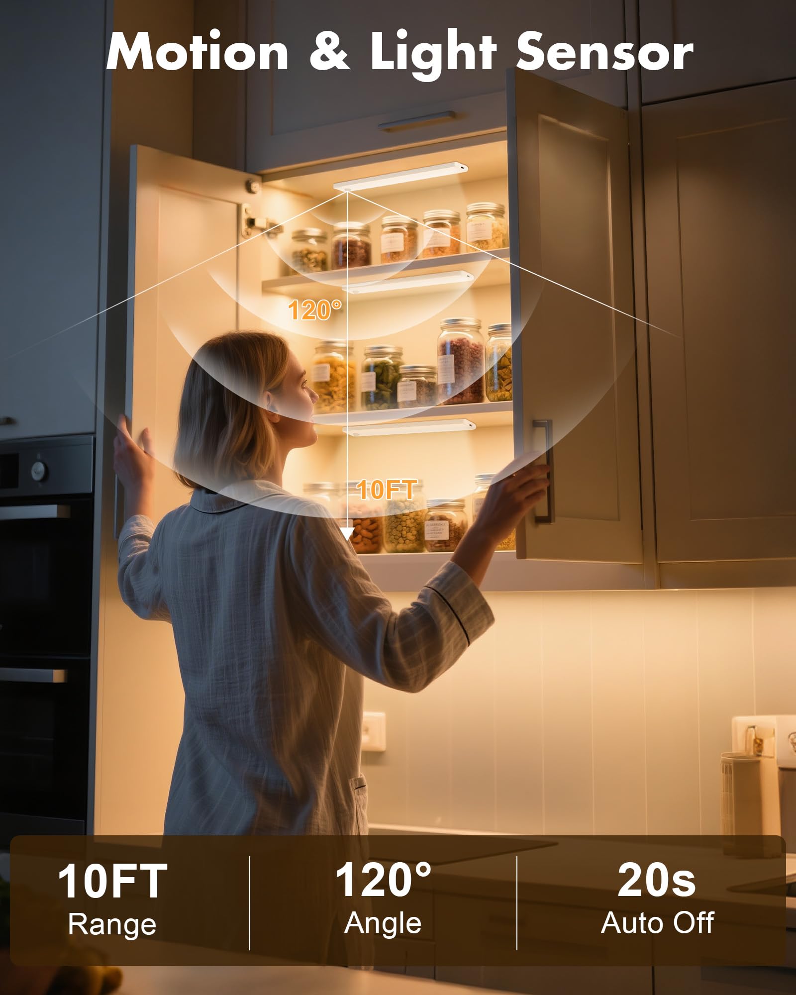 Maylit 6 Pack Under Cabinet Lighting  3 Color Temps Motion Sensor Light Indoor  Rechargeable Battery Operated Lights  Wireless Magnetic Light Bar For Kitchen Counter Closet Stair Shelf Display