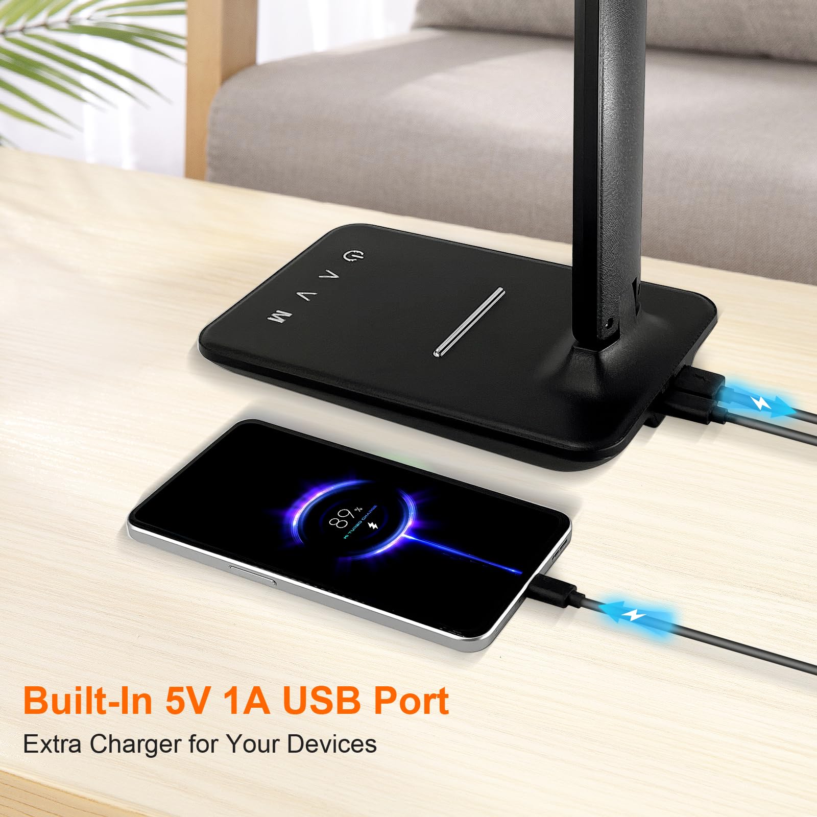 shinelife LED Desk Lamp, Touch Control, 5 Modes & Brightness, USB Charging, Adjustable, Black, Model T26A