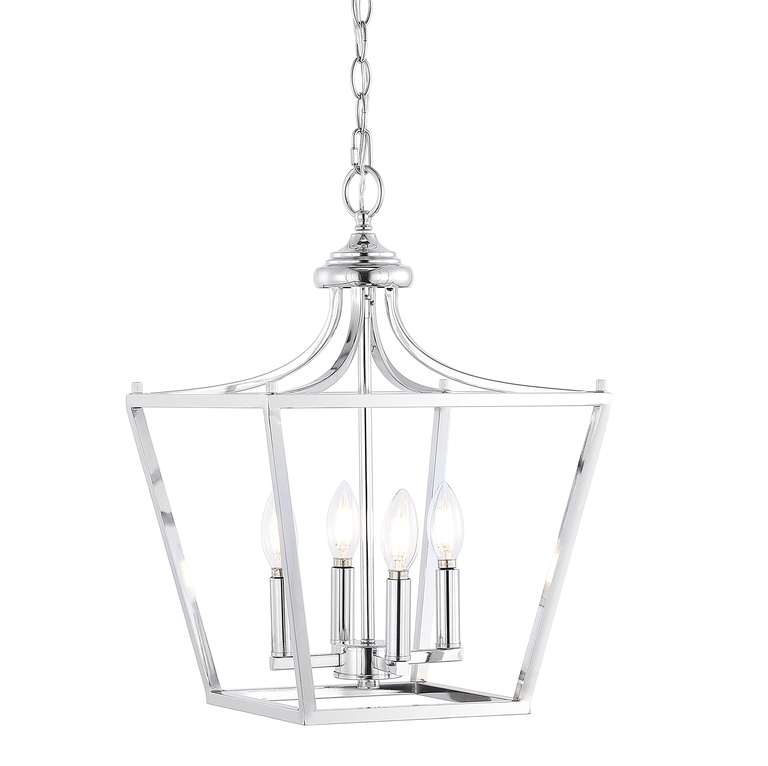 JONATHAN Y 4-Light Iron Pendant Lantern, 13in Chrome, Model JYL7561B, Classic Midcentury Style for Dining Room, Living Room, Kitchen