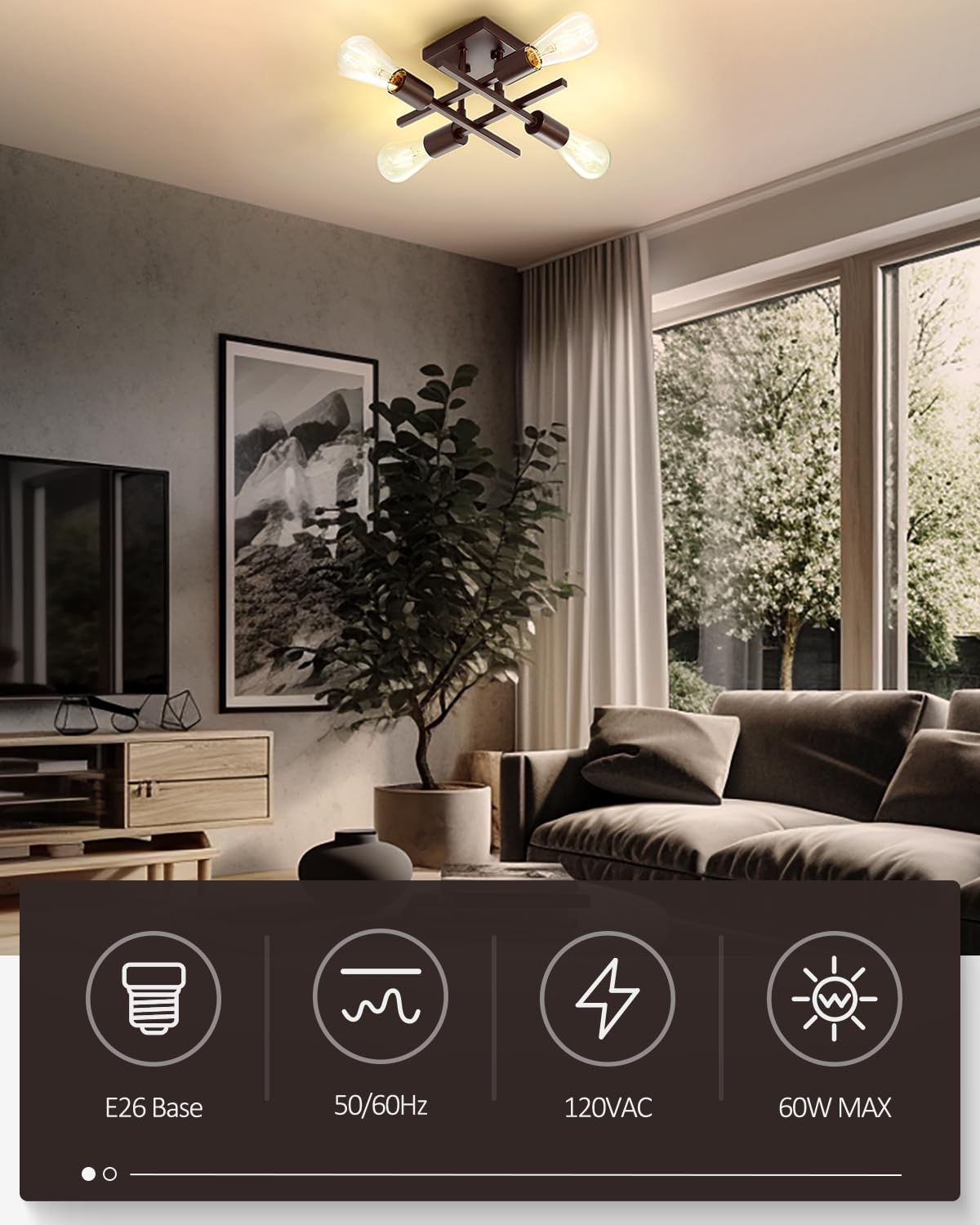 Eidonta 4-Light Semi Flush Mount Ceiling Light, Oil-Rubbed Bronze, Metal, 2 Pack