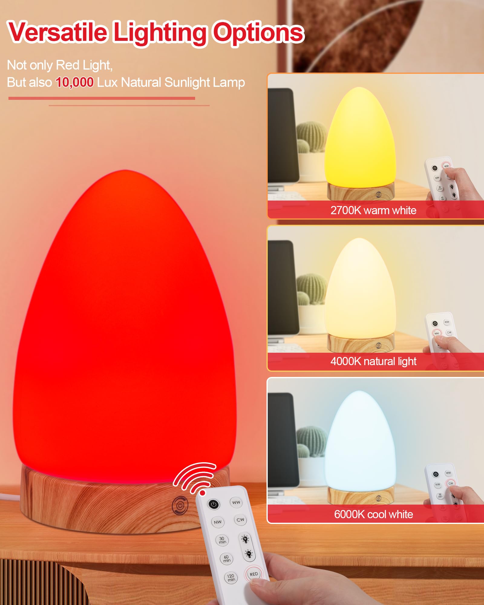 Aoife Red Light Night Lamp - USB Charging, Remote Control, 670nm Wavelength, Elegant Design, Red-EggGlow
