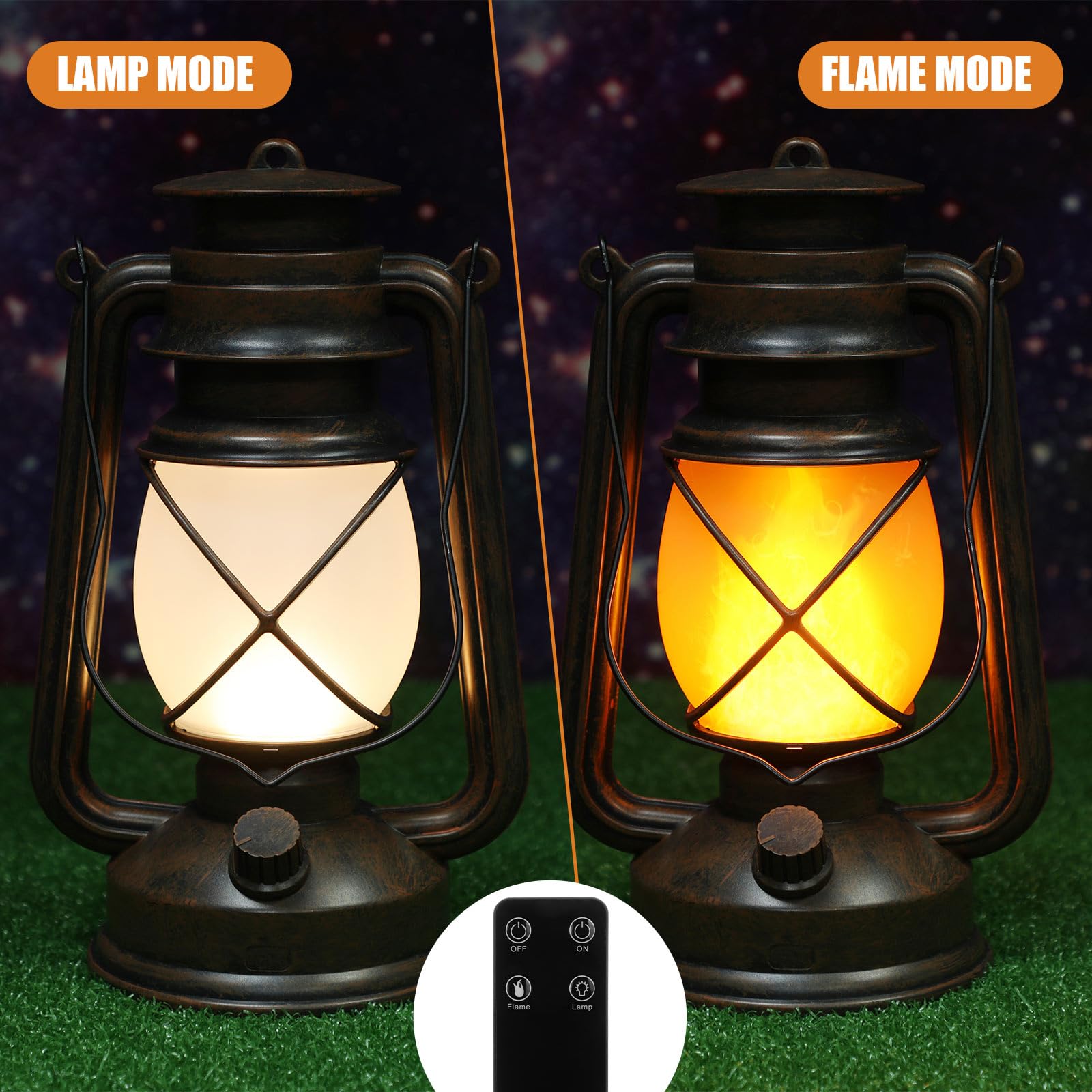 Retisee Vintage Led Lantern Battery Powered Camping Lamp Indoor Outdoor Hanging Lantern Flickering Fire Lamps With Remote Contro