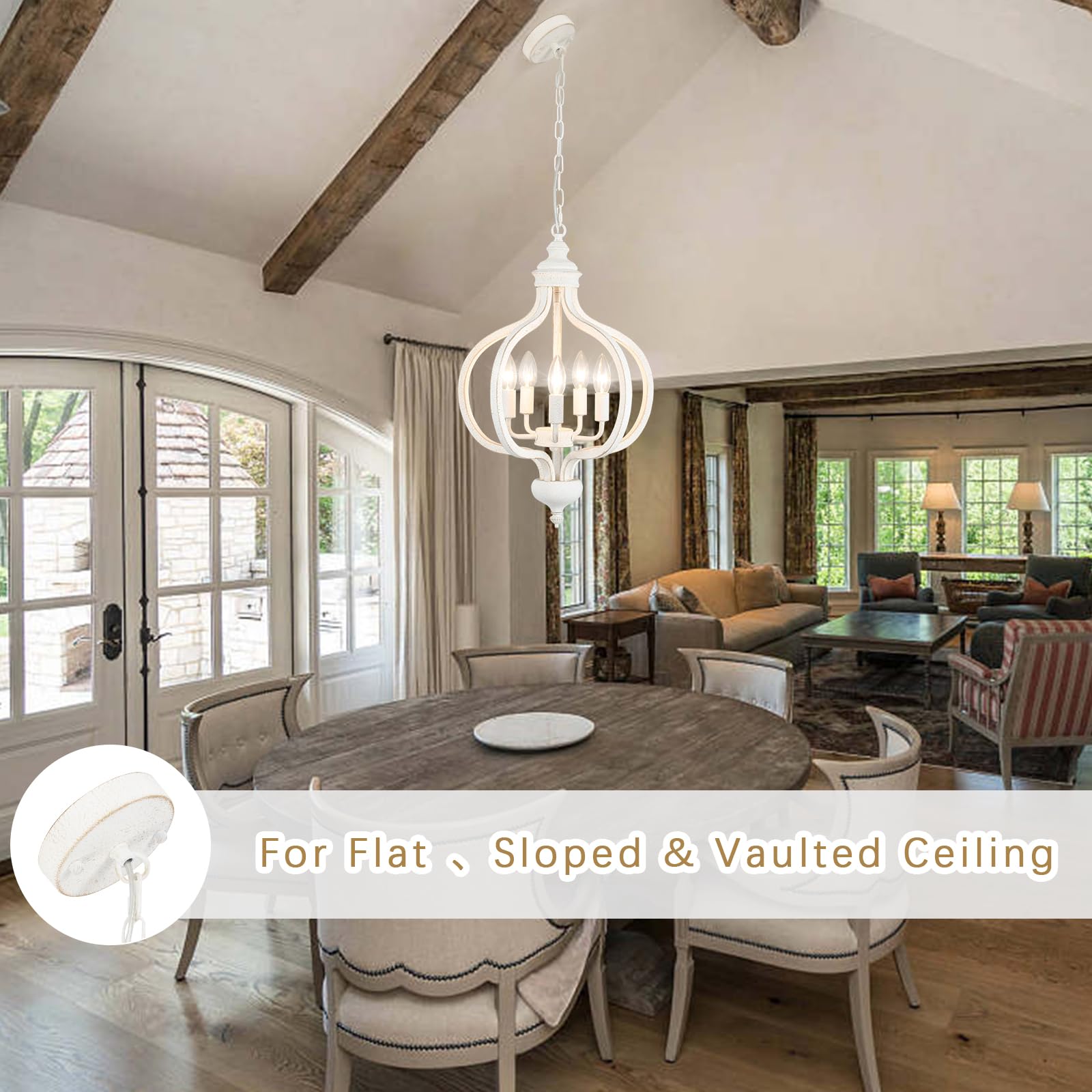 White Farmhouse Chandelier 5 Light French Country Chandeliers For Dining Room Orb Antique Entryway Chandelier Kitchen Island Pen