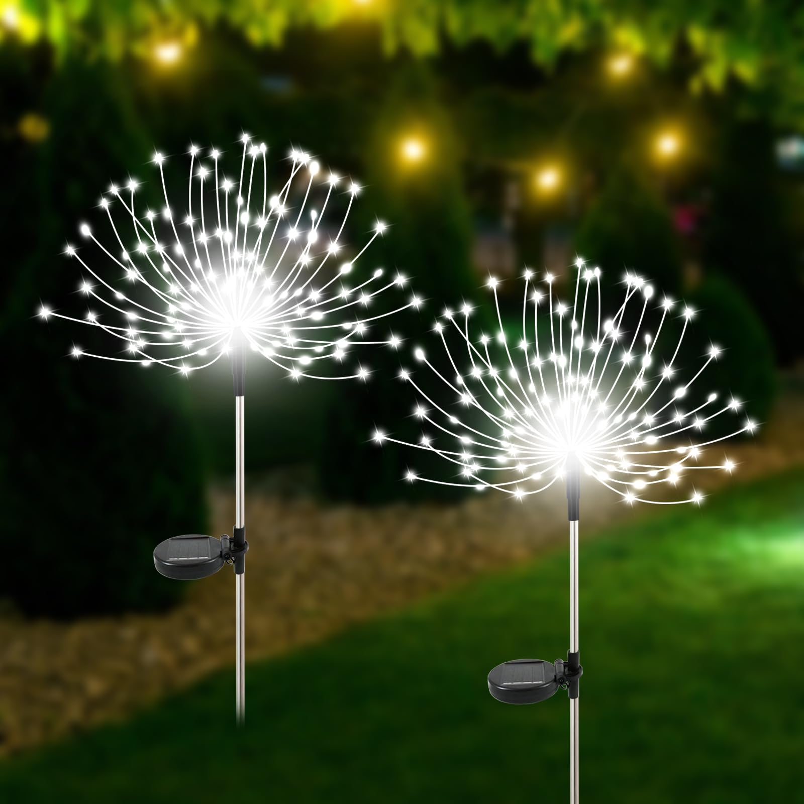 Slyuexu Solar Garden Lights Outdoor Waterproof, 2 Pack 120 LED Solar Firework Lights Decorative Outdoor Garden Decor, Outdoor Lights for Outside Garden Halloween Christmas Decorations, Multicolor