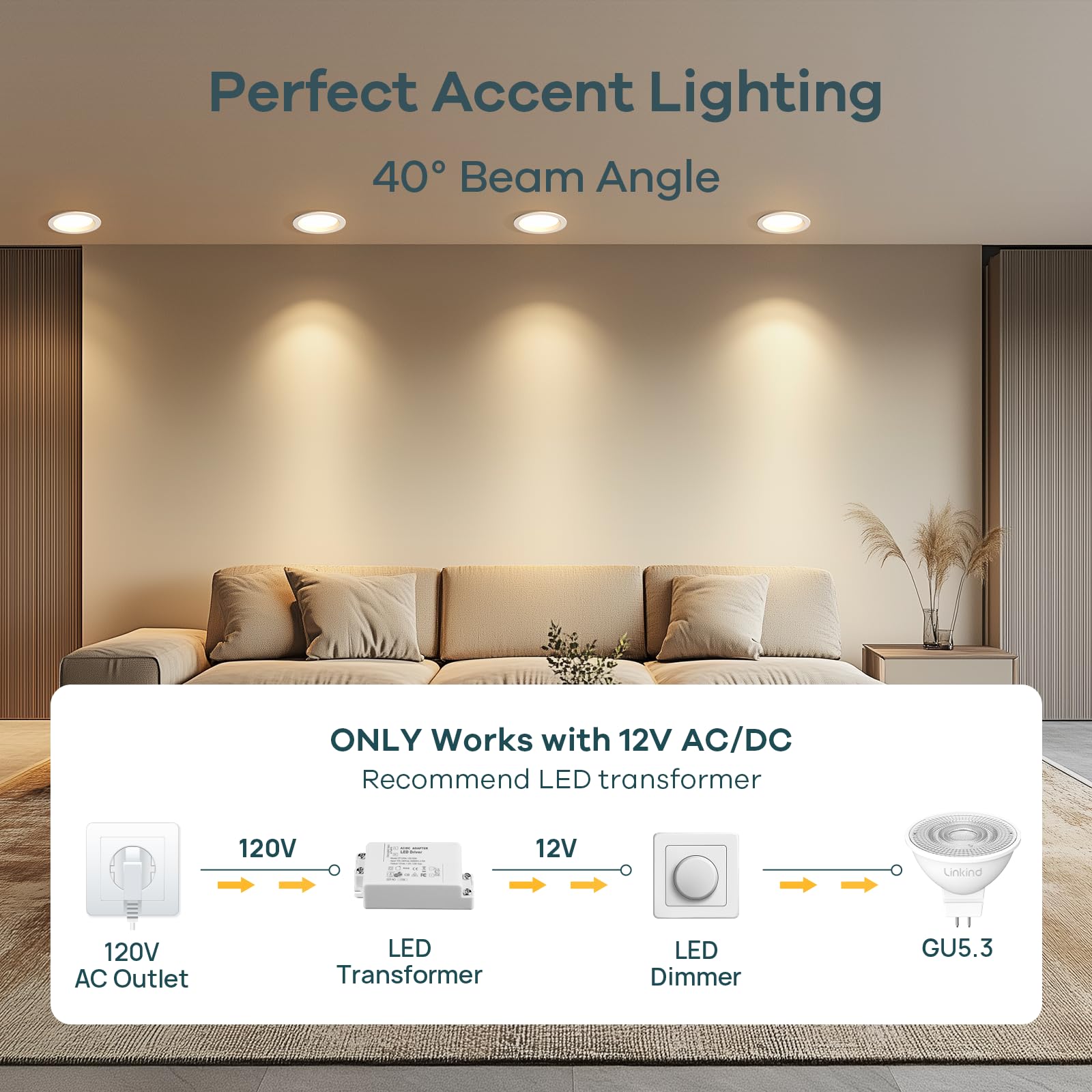 Linkind Dimmable Mr16 Led Bulbs  50W Equivalent Gu5.3 Bi-Pin Base Mr16 Bulbs  12V Low Voltage 5W 2700K Soft White 500Lm 40?Beam Angle For Spotlights  Recessed  Tracking  Landscape Lighting  6 Packs