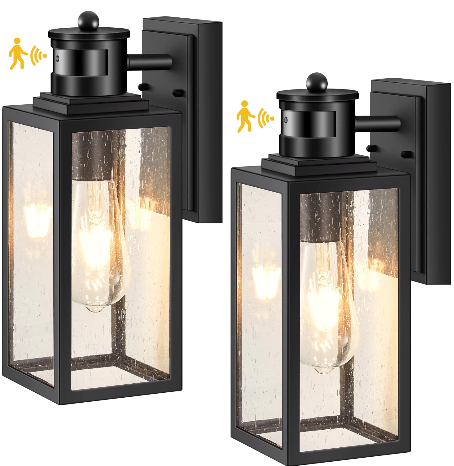 VIANIS Outdoor Wall Lights 2-Pack, Matte Black Aluminum Motion Sensor Porch Sconces, Waterproof V81302BK