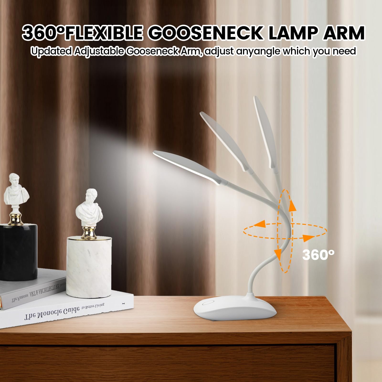 Battery Powered Desk Lamp, Portable Lamps Rechargeable 3 Color Modes Touch Control Stepless Dimming, Wireless Desk Lamp With 200