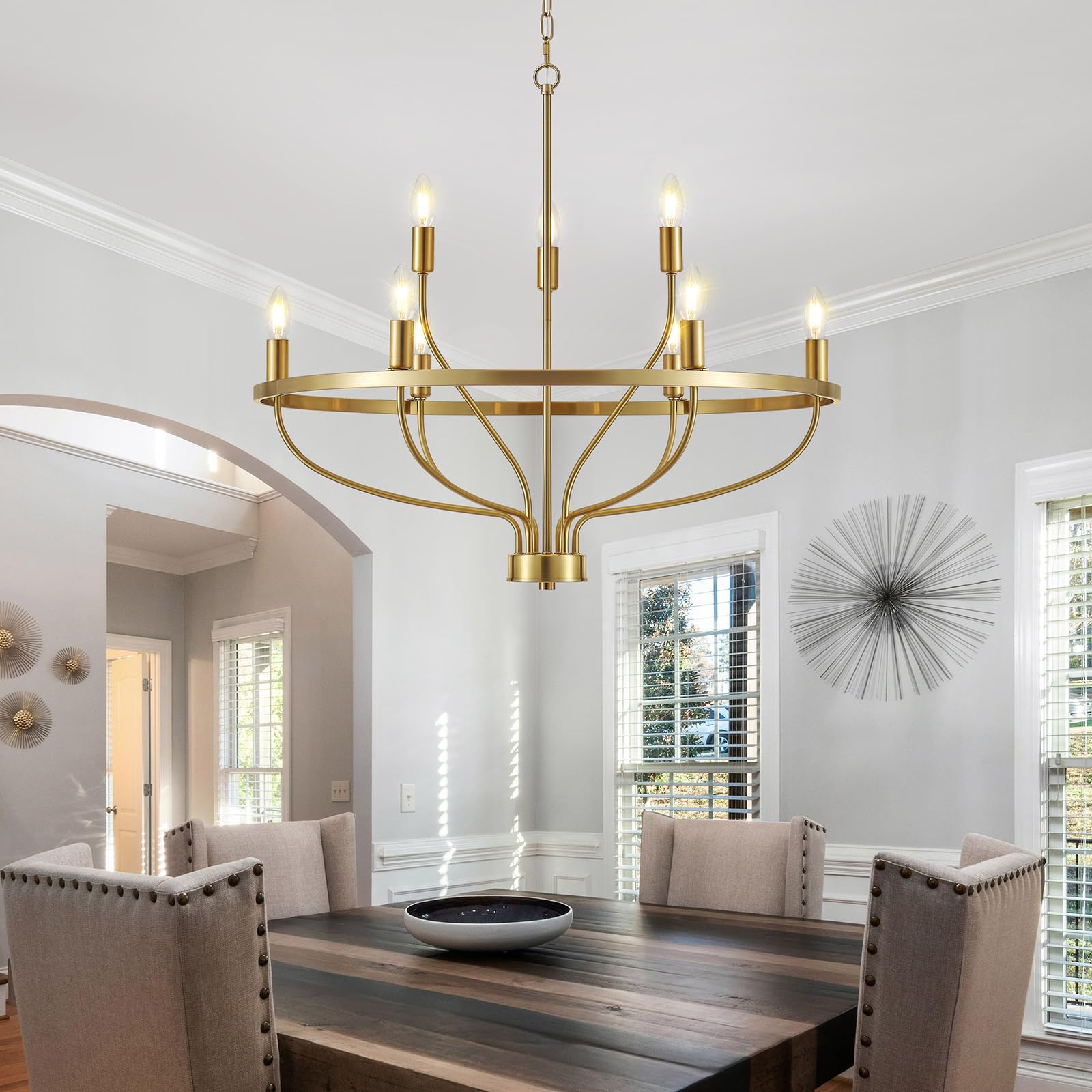 Widluth 30" Gold Chandelier Fixture - 9-Light Mid Century Candle Style for Dining Room, Kitchen Island, Living Room, Model MD1009-9-gold