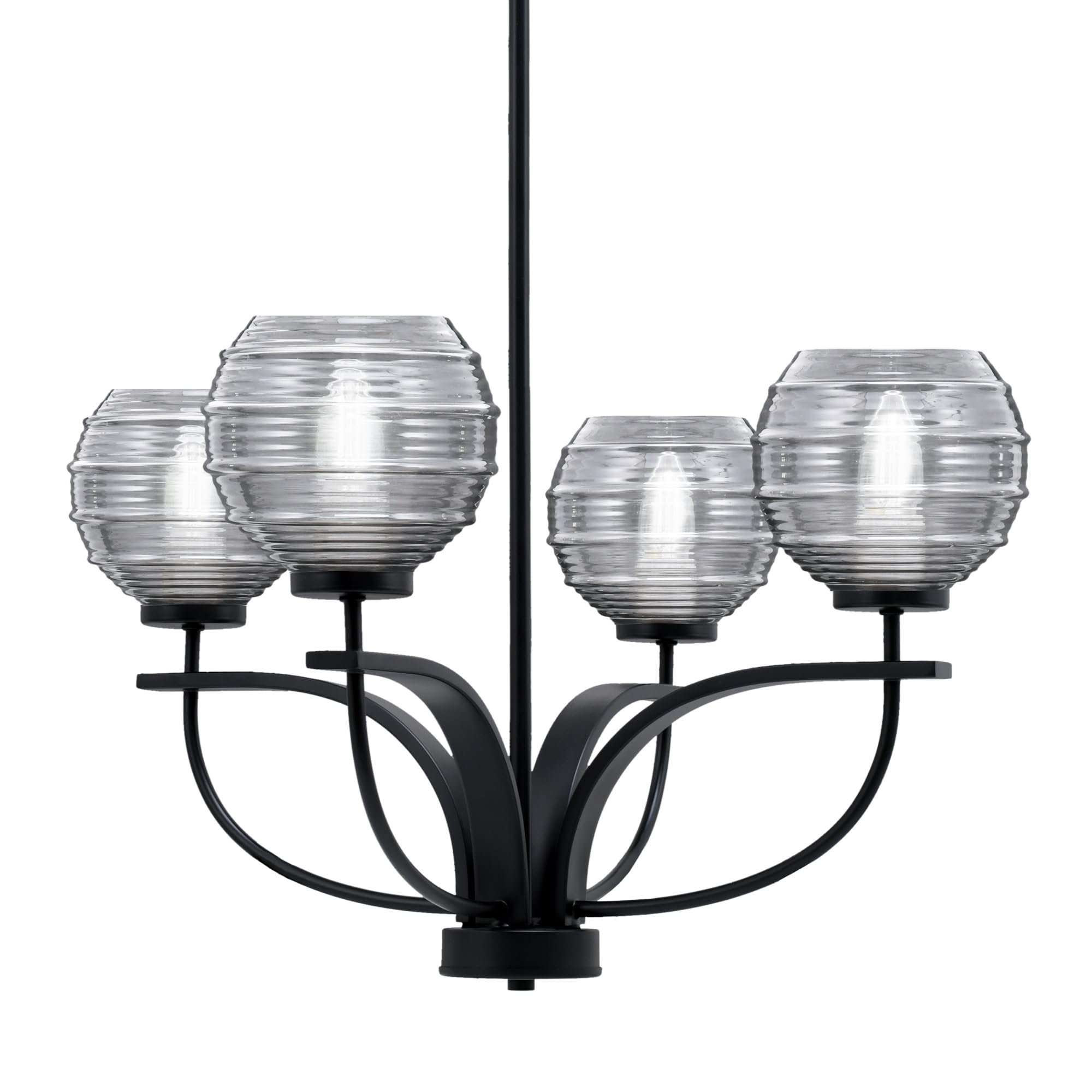 Toltec Lighting Cavella 4 Light Chandelier Shown In Matte Black Finish With 6" Smoke Ribbed Glass