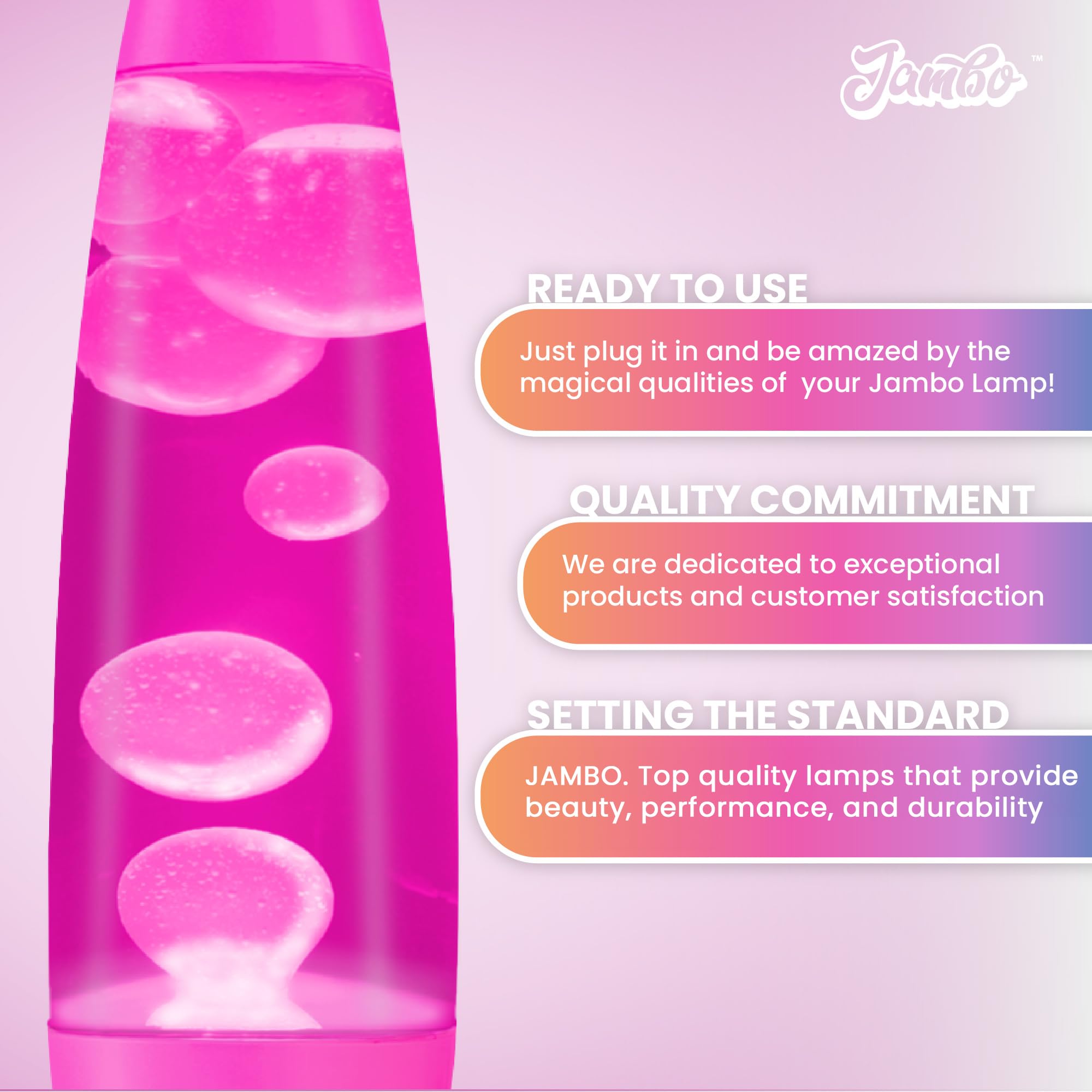Jambo 16-Inch Liquid Lava Lamp, Glass, Pink Base & Liquid, Model KL-17, Relaxing Night Light for Kids and Adults