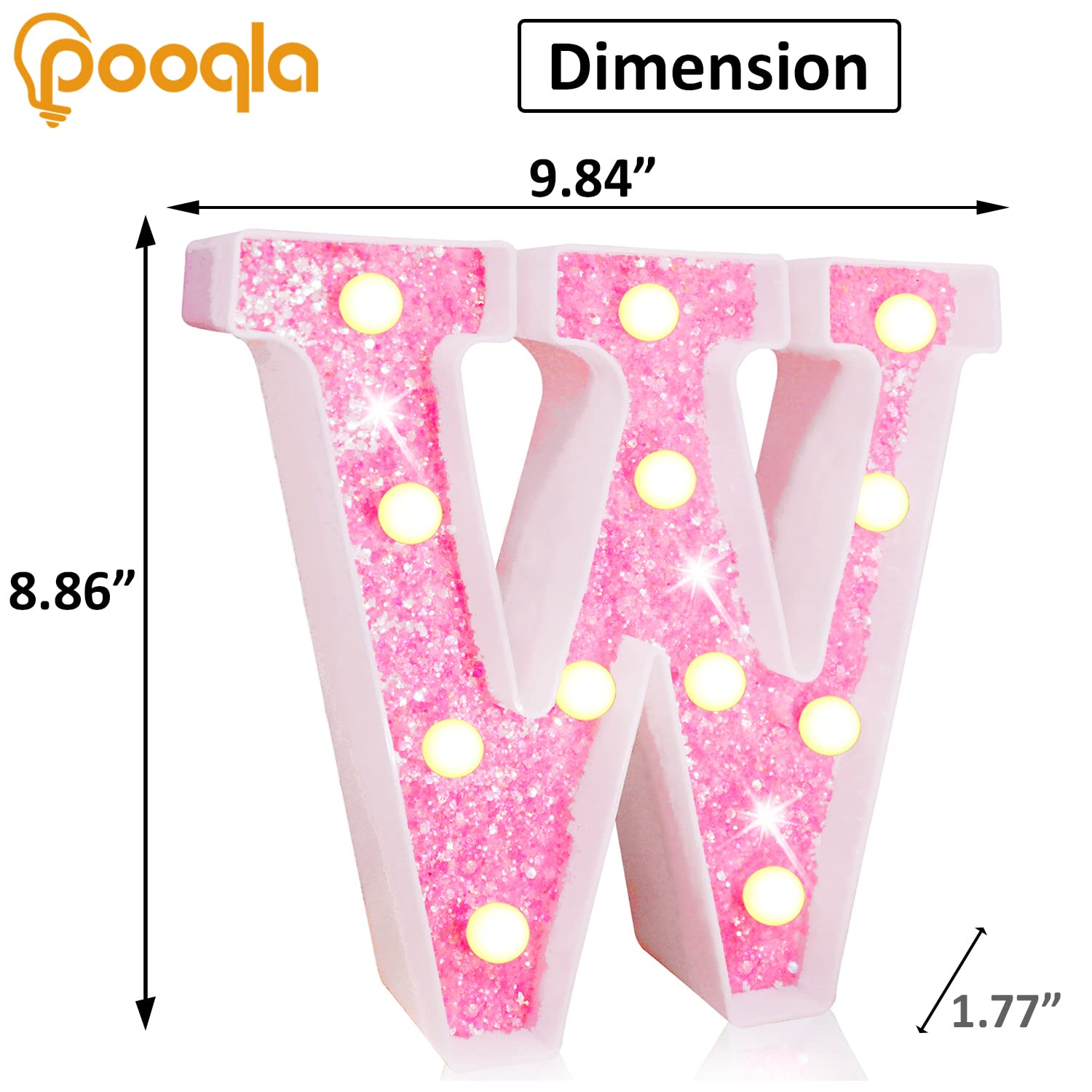 Pooqla Led Marquee Letter Sign - Pink Glitter Alphabet Lights, Battery Powered Home Decor For Parties & Weddings