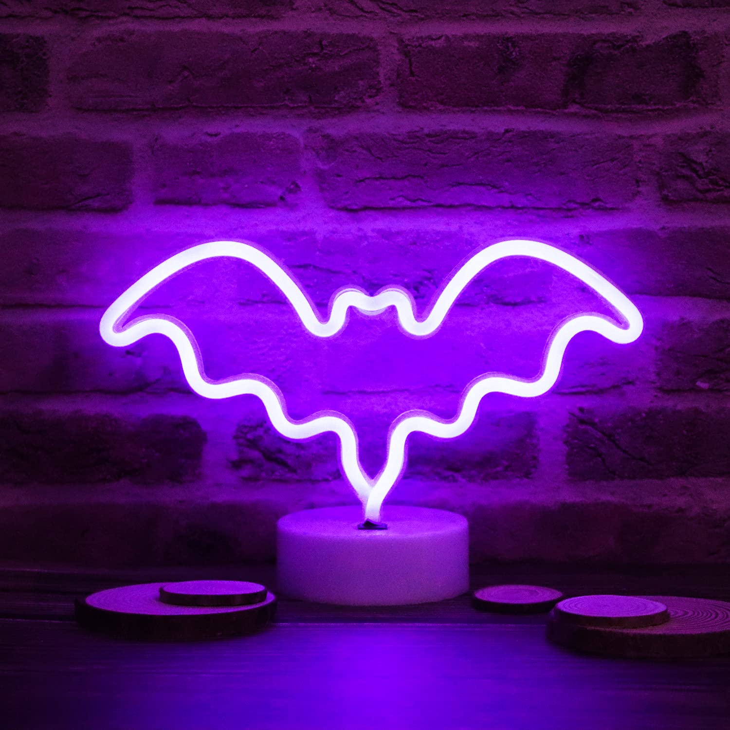 Vicila LED Neon Bat Light, Purple, Battery Operated Desk Lamp for Bedroom, Bar, Halloween Decor