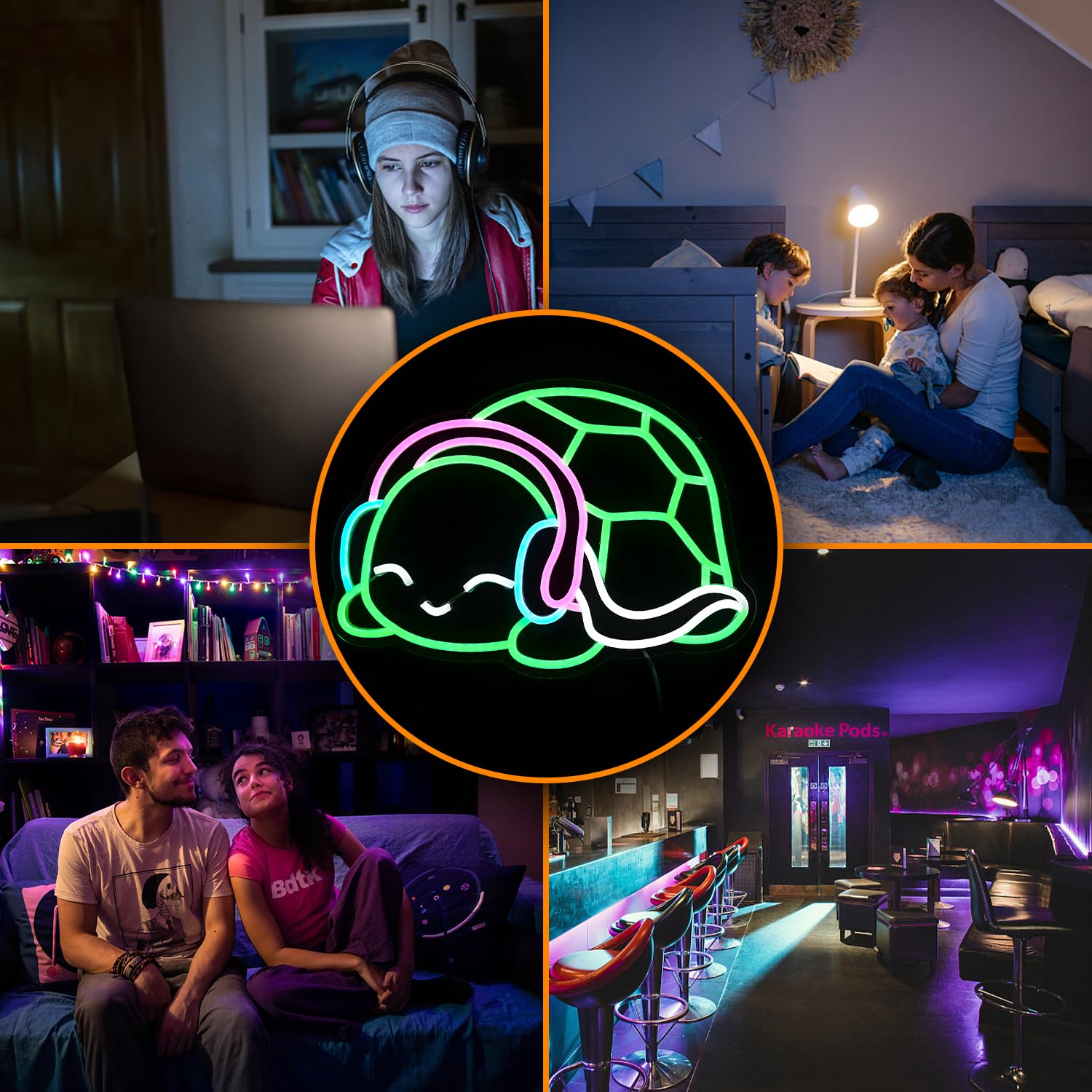 LISIGNVE Turtle Neon Sign - Dimmable LED Wall Light Art, 16.1 x 11.4 inches, Green White Pink for Bedroom, Bar, Club Decor