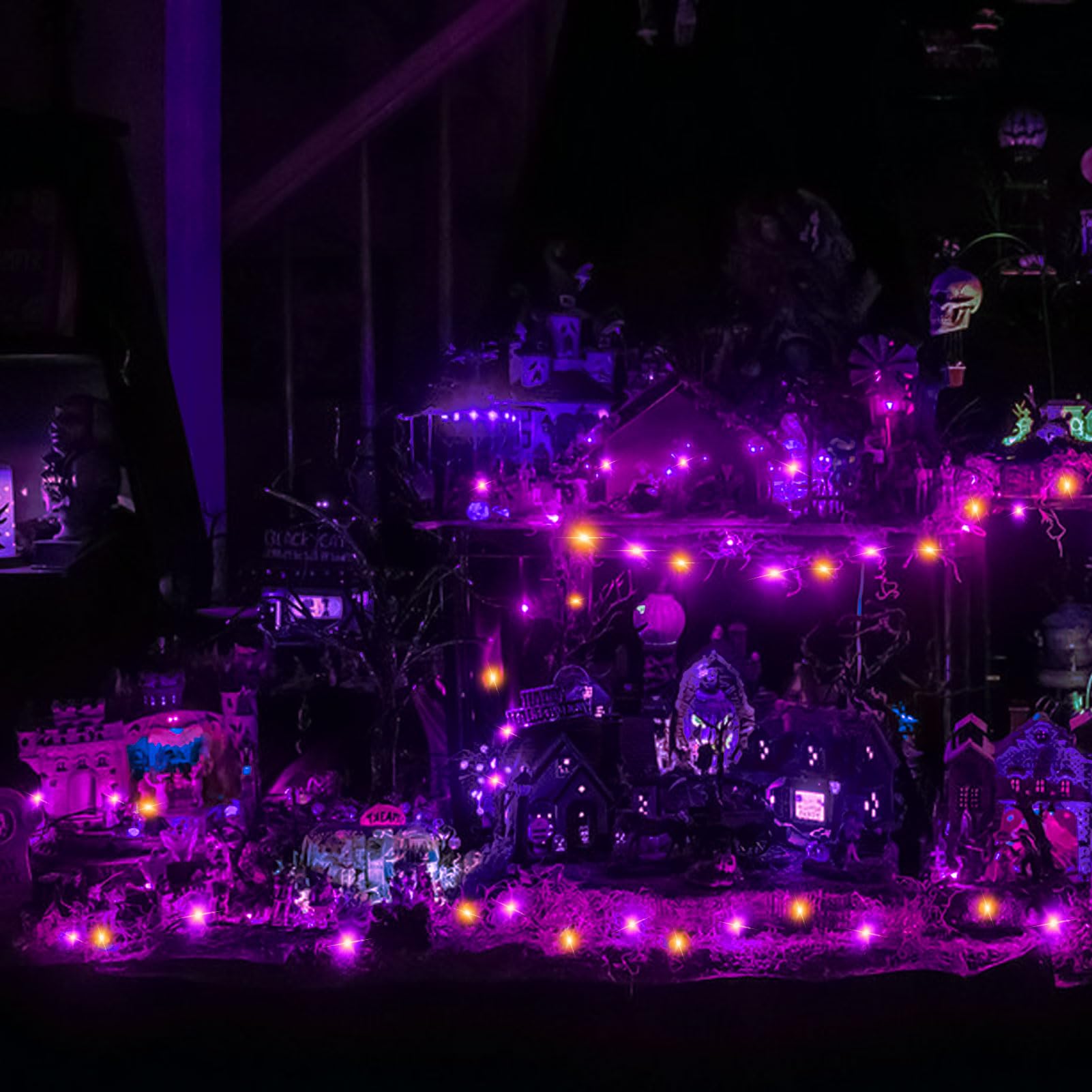 Solar Powered String Lights Outdoor, Purple Orange 2 Pack Total 200 Led 66Ft Solar Powered Halloween Decorative Fairy Lights 8 M