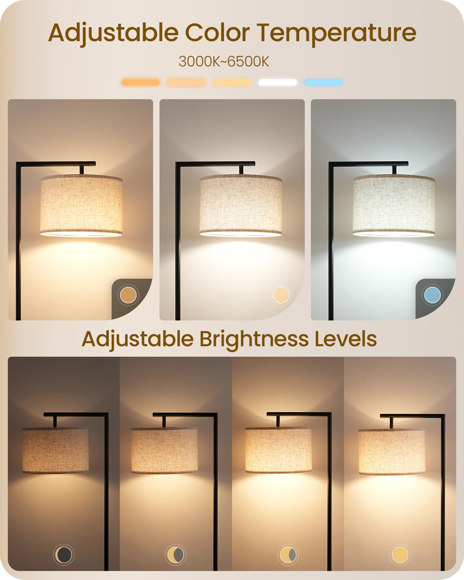 Goebleson Modern Dimmable Floor Lamp For Living Room With Adjustable Color Temperature Led Bulb, Arc Standing Lamp With Remote C