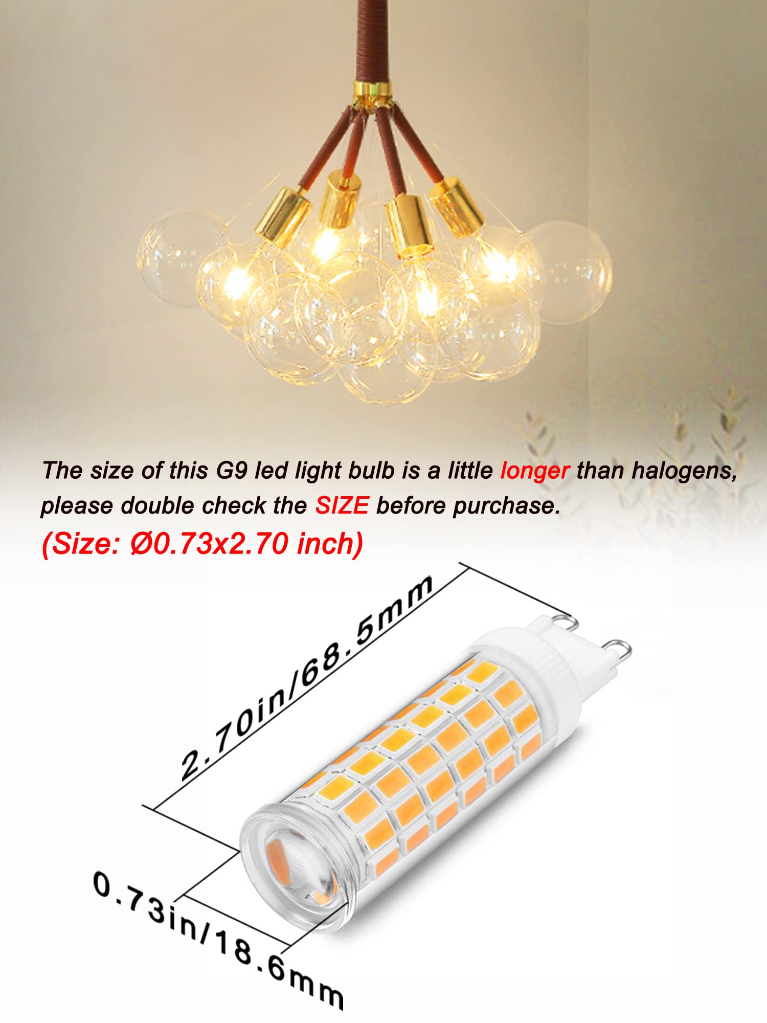 Ziomitus G9 LED Bulbs 75W 3000K Warm White, 1000lm Non-Flicker, 5 Pack, Ceramic, for Chandelier & Ceiling Lighting