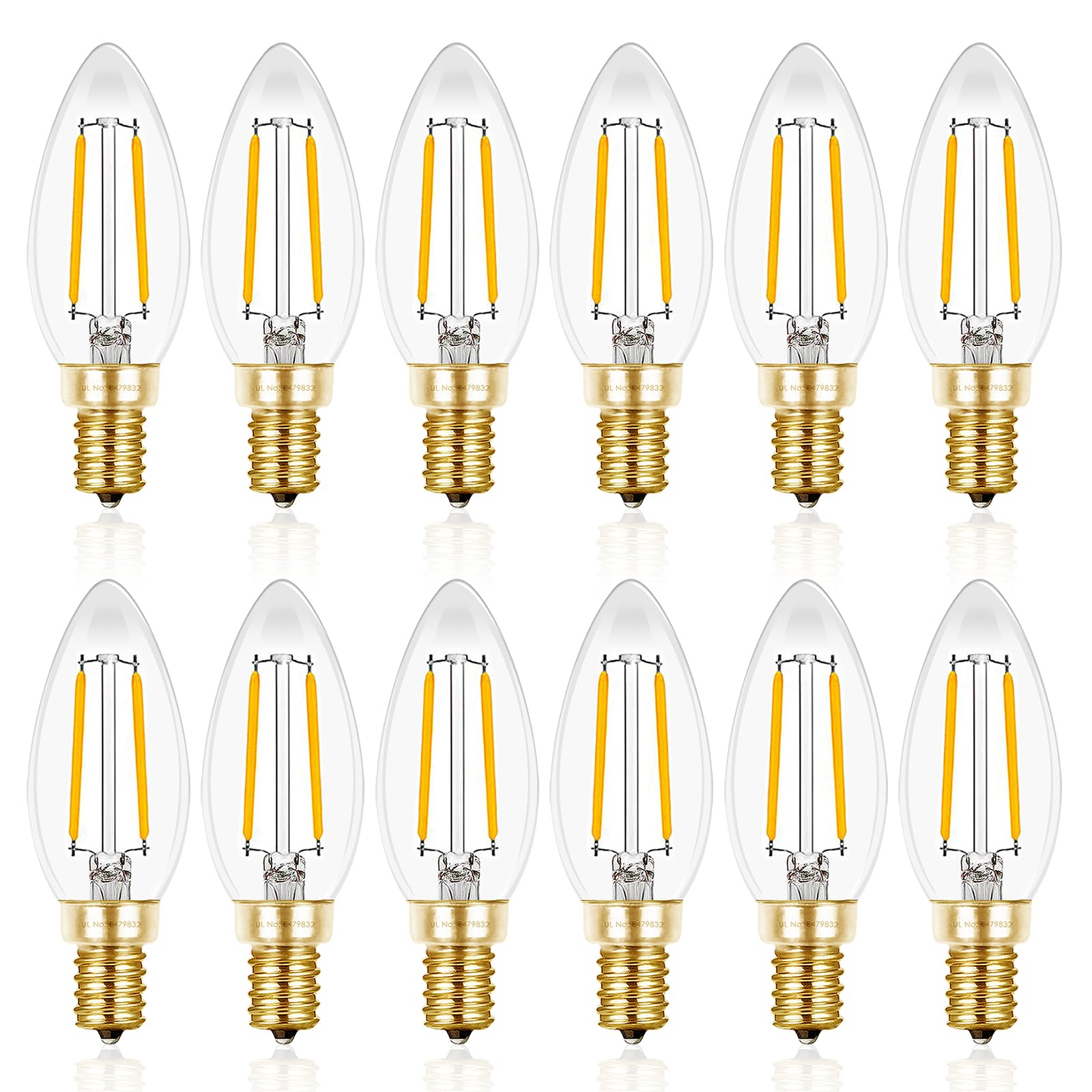 Hizashi Candelabra LED Light Bulbs 25W Dimmable 90+ CRI 200LM Soft White 2700K B10 E12 12 Pack