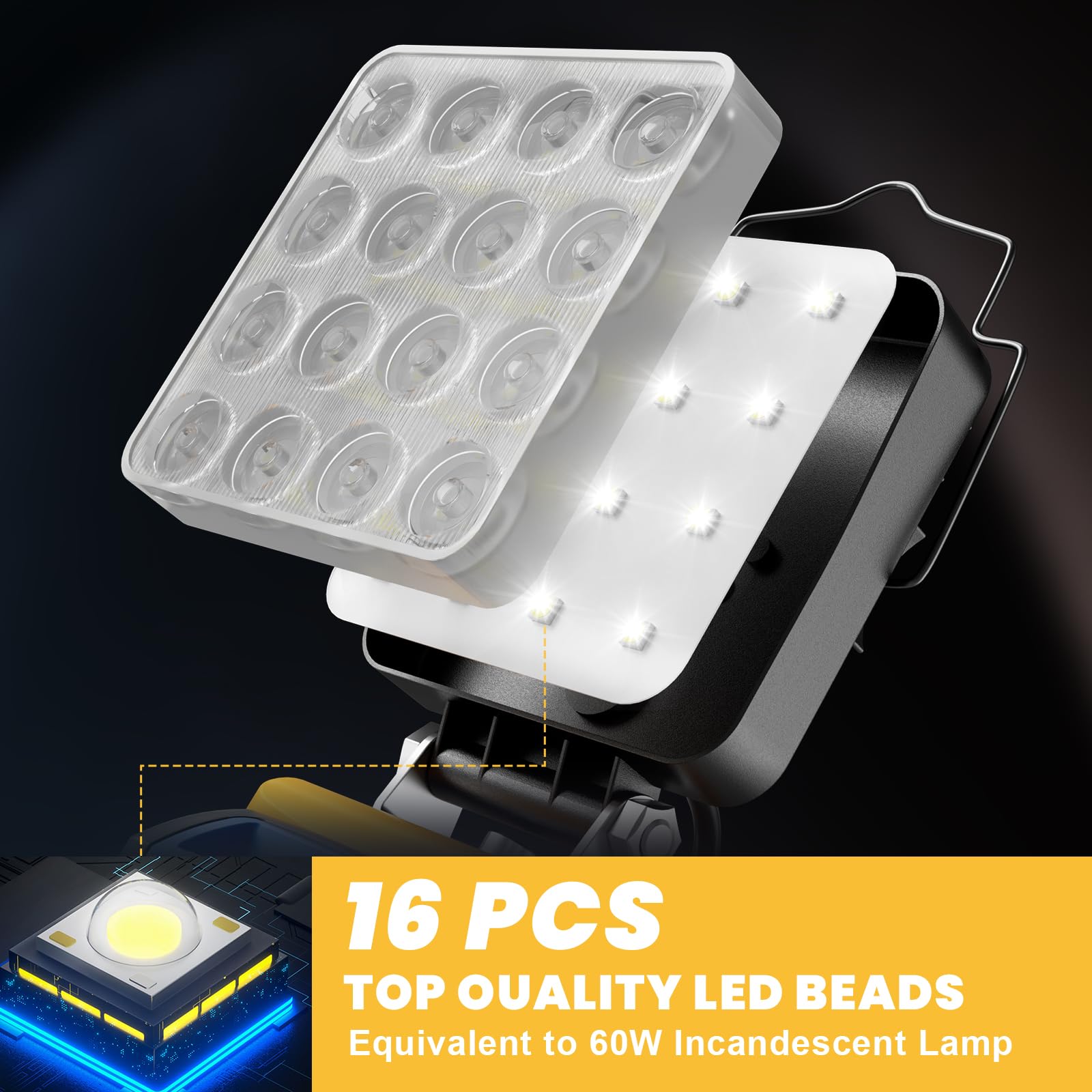 Livowalny 20V Max Led Work Light For Dewalt Battery, 60W 6000Lm Flood Lights, Cordless Flashlight Shop Light Worklight With Usb