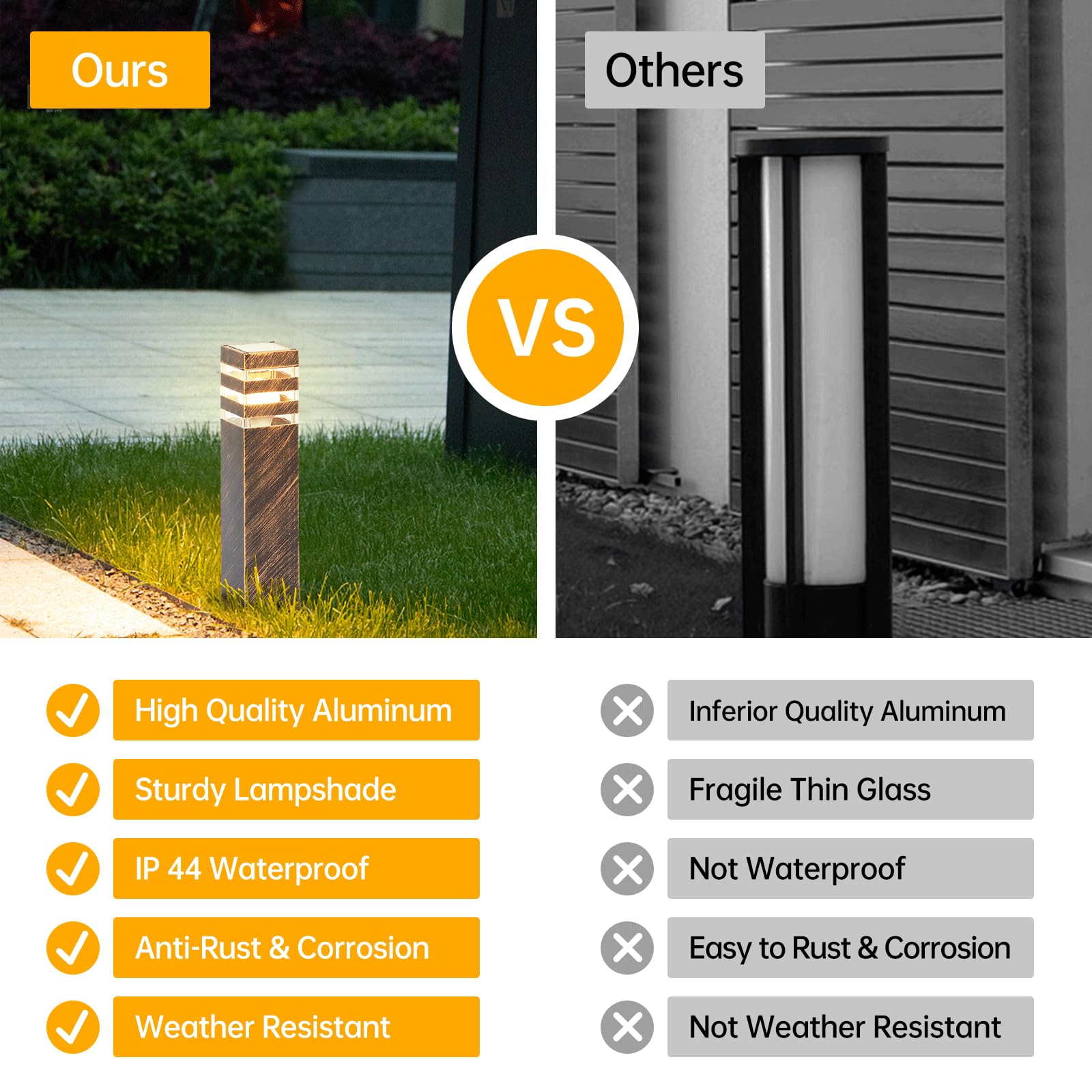 Slawa Bronze Outdoor Pathway Lights, Ip65 Waterproof Aluminum Pillar Lamps For Yard & Patio