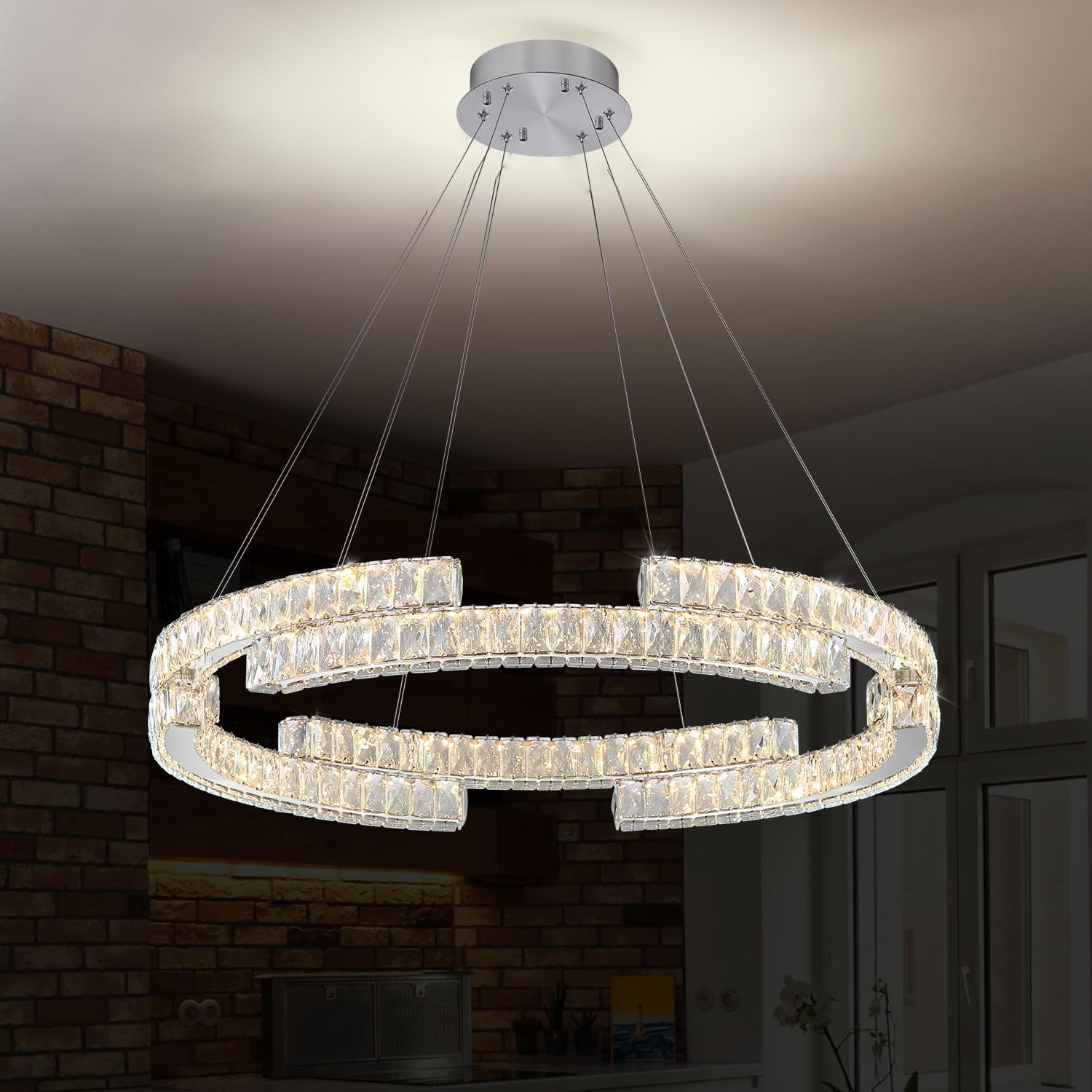 Idequy Modern Crystal Chandelier Dimmable Led Ring Pendant Light Adjustable Led Ring Chandelier 1 Ring For Dining Room Living Ro