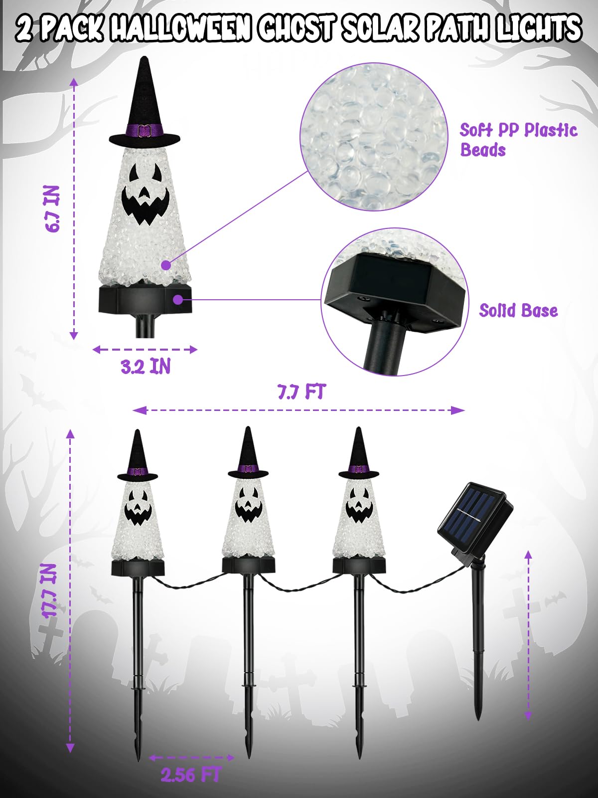 BHCLIGHT Solar Halloween Ghost Lights, 6 Pack, Waterproof, Cool White, Garden Stake for Pathway Decor, Model YY-Solar-Ghost-2PK6L-CW