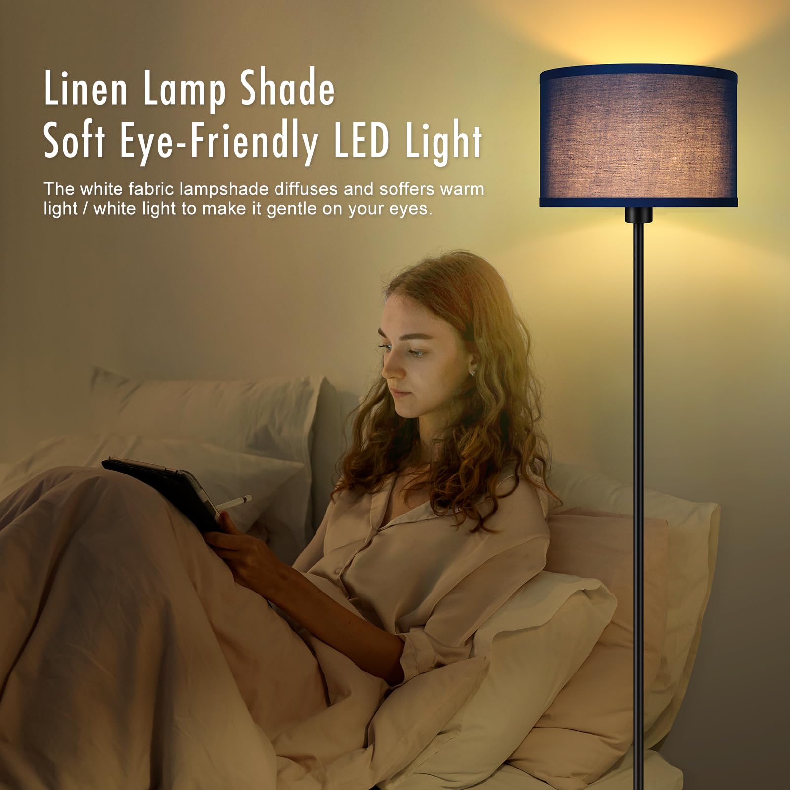 Blue Floor Lamps, Standing Lamp, Modern Floor Lamp With Blue Lamp Shades, Foot Switch, 59'' Tall, Bright Pole Lamps For Living R