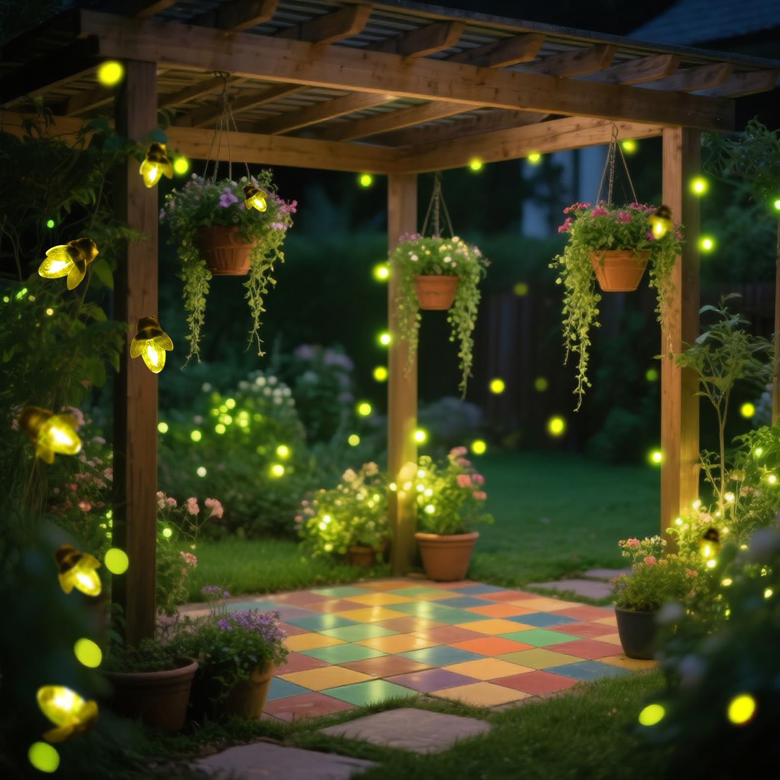 Yjfwal Solar Powered Firefly Lights Bugs, 19.6Ft 30 Led Solar Fireflies Lightning Bugs Fairy String Lights, Outdoor String Light