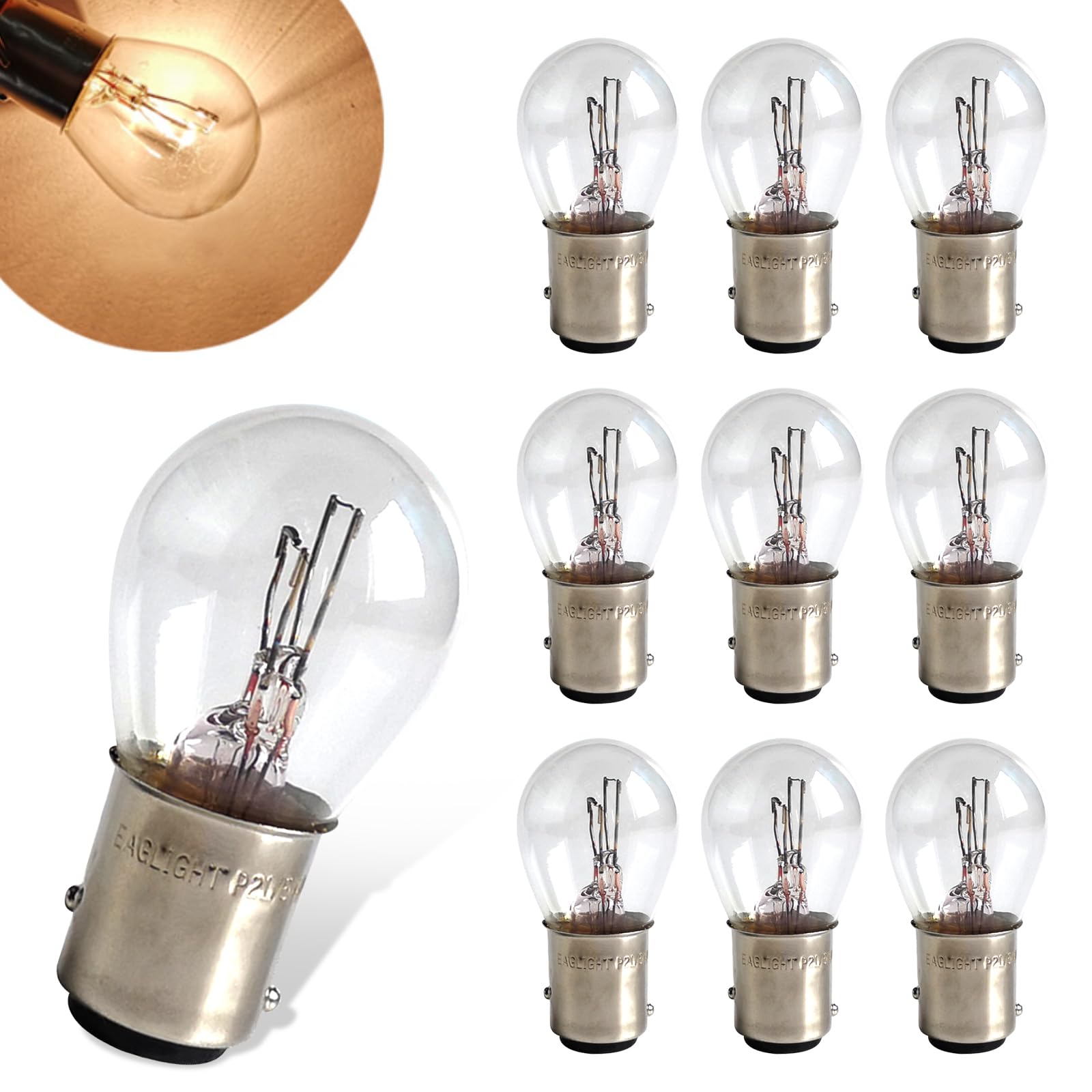 Flygun 1157 P21/5W S25 BAY15D Halogen Light Bulb, 10 PCS, White, Model FUNSCD2020WH-10PCS, Double Tail Brake