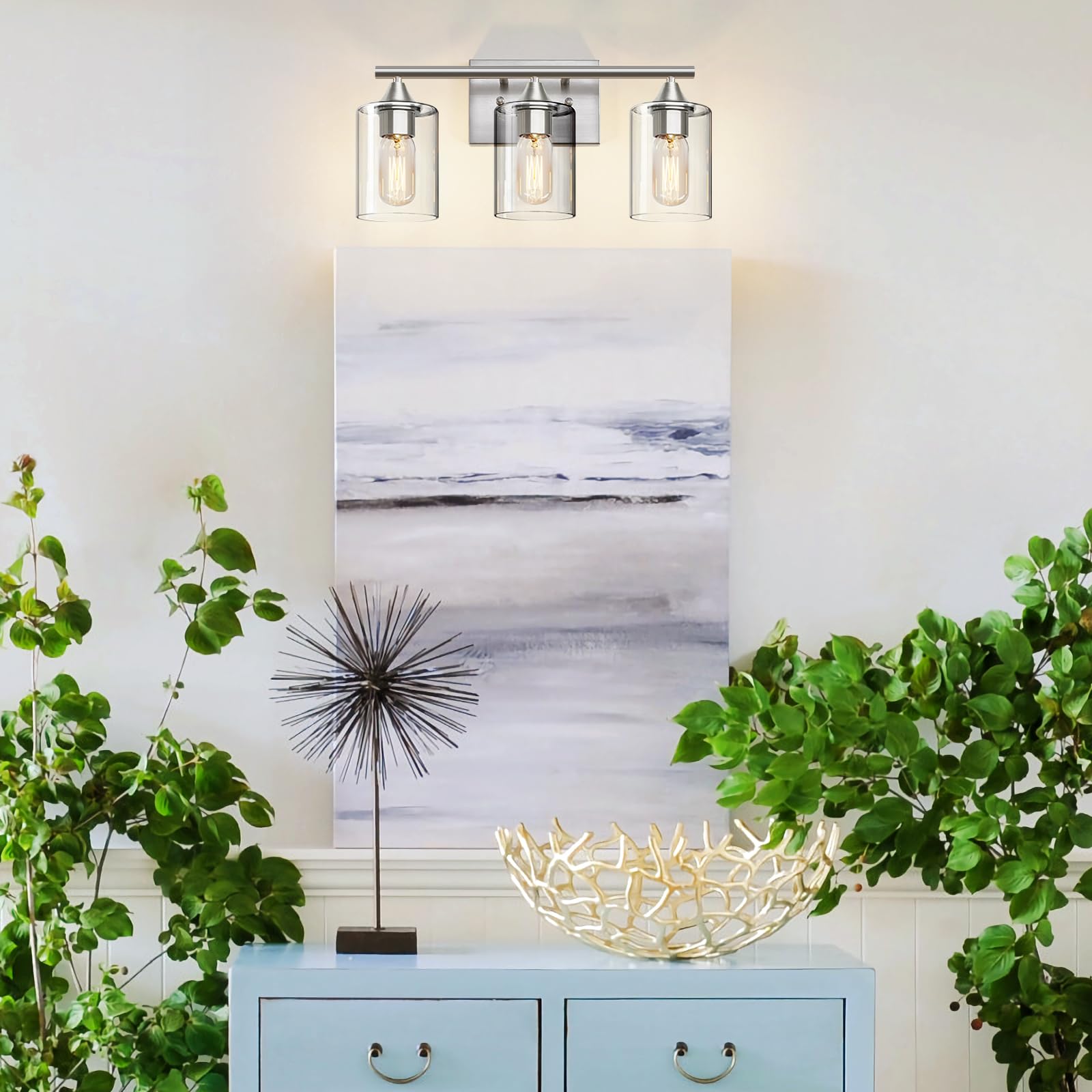 Xpehk 3-Light Bathroom Light Fixtures,Brushed Nickel Vanity Light,Modern Bathroom Lighting Fixtures Over Mirror,Wall Lighting Sc