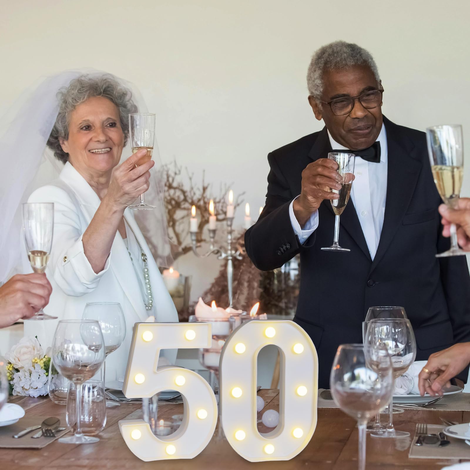 Pooqla Decorative Led Light Up Number Letters, White Plastic Marquee Number Lights Sign For 50Th Birthday Party Wedding Decor Battery Operated Number (50)