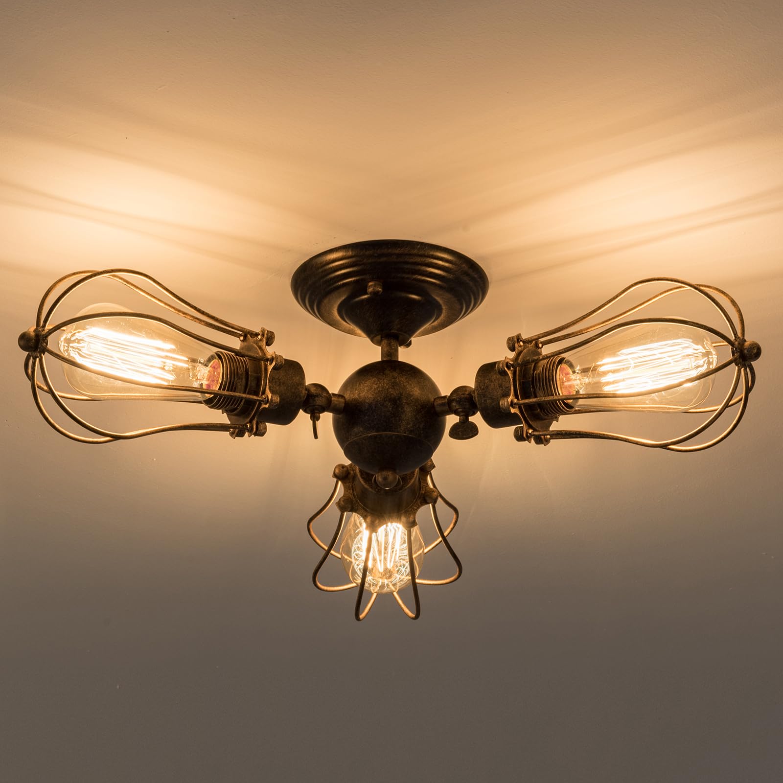 moonkist Vintage Ceiling Light Industrial Metal Fixture 3 Lights Rotatable Semi-Flush Mount Bronze Model MCLTG5019