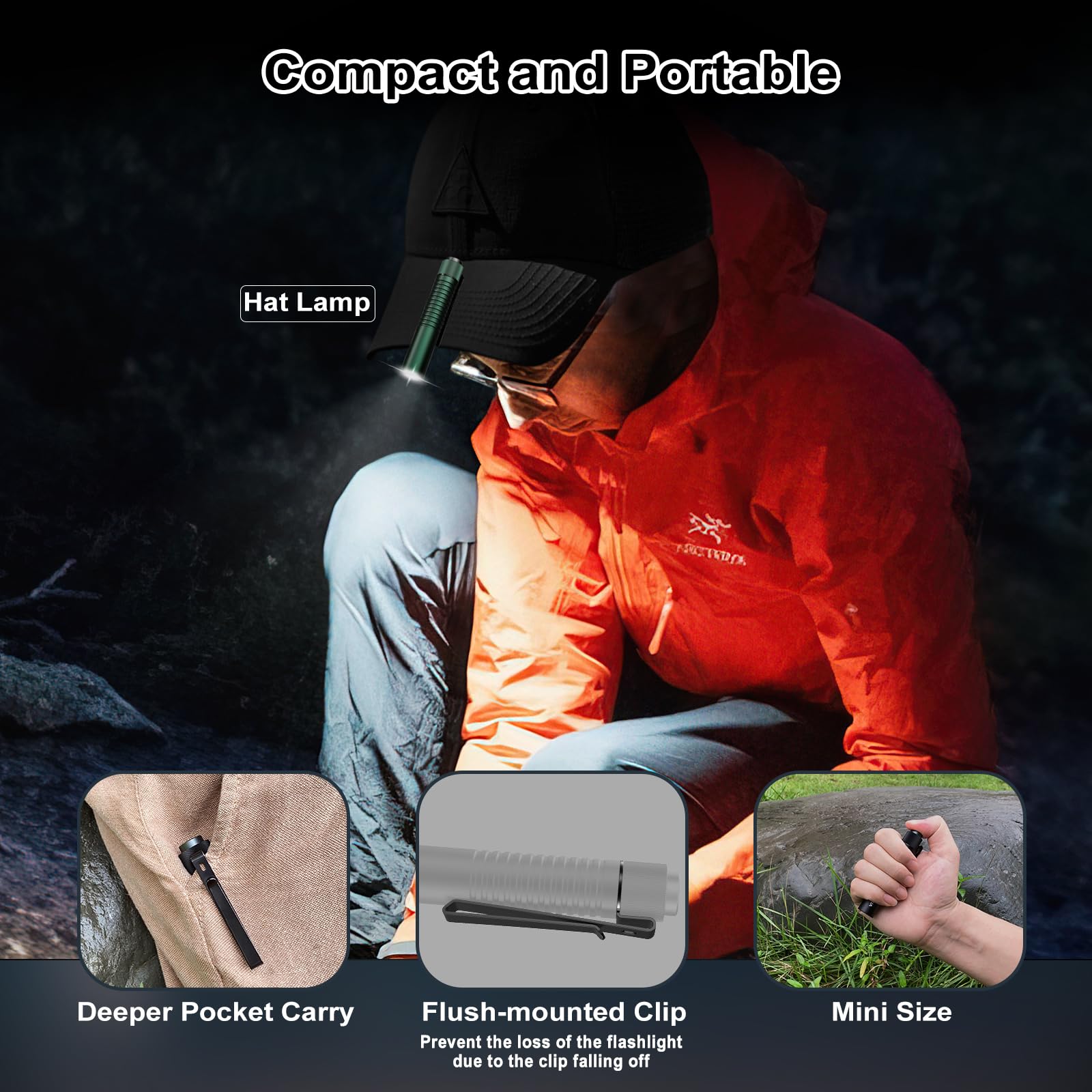 VTIGER T1A Mini Pocket Flashlight, 1300 Lumen, OD Green, Rechargeable Aluminum LED Light with Clip for Camping & Outdoor Use
